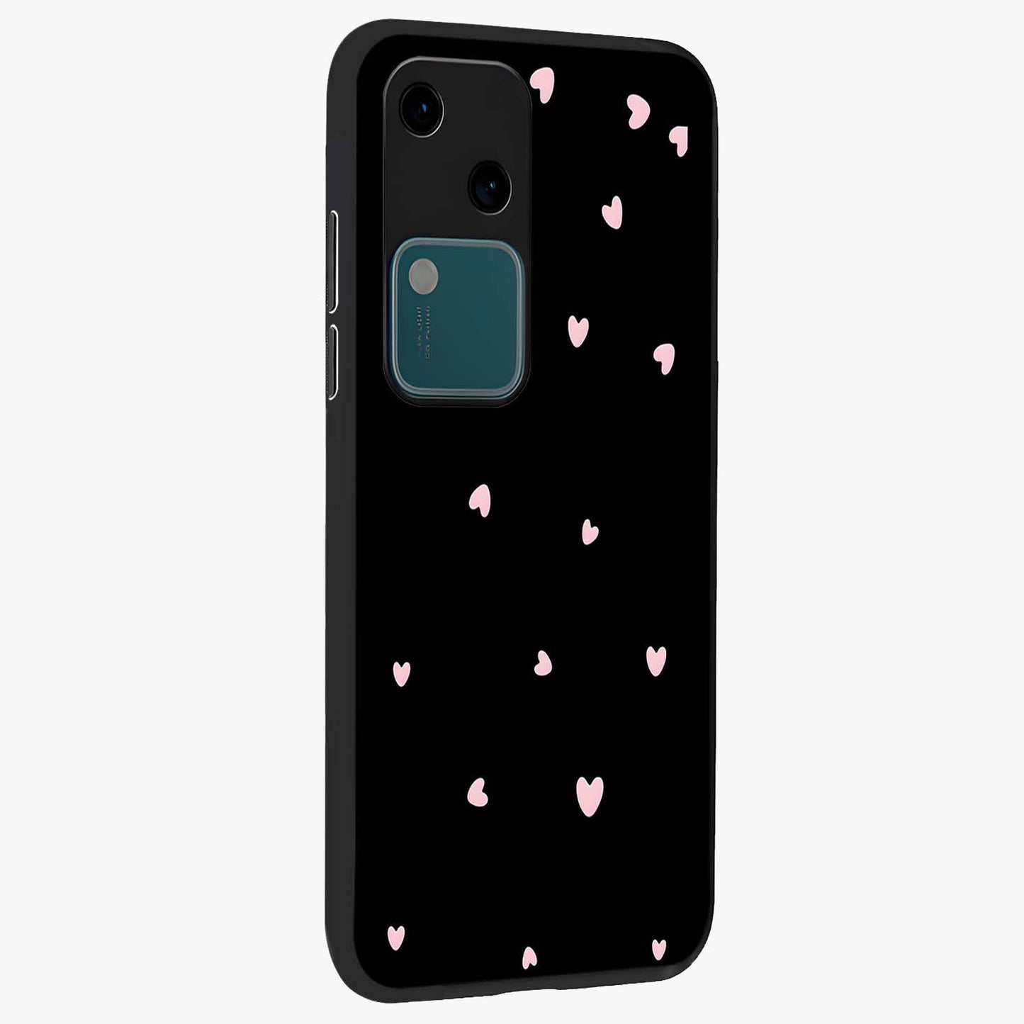 Pink Love Drops Glass Case upright view showcasing charming heart drop artwork with romantic playful theme.