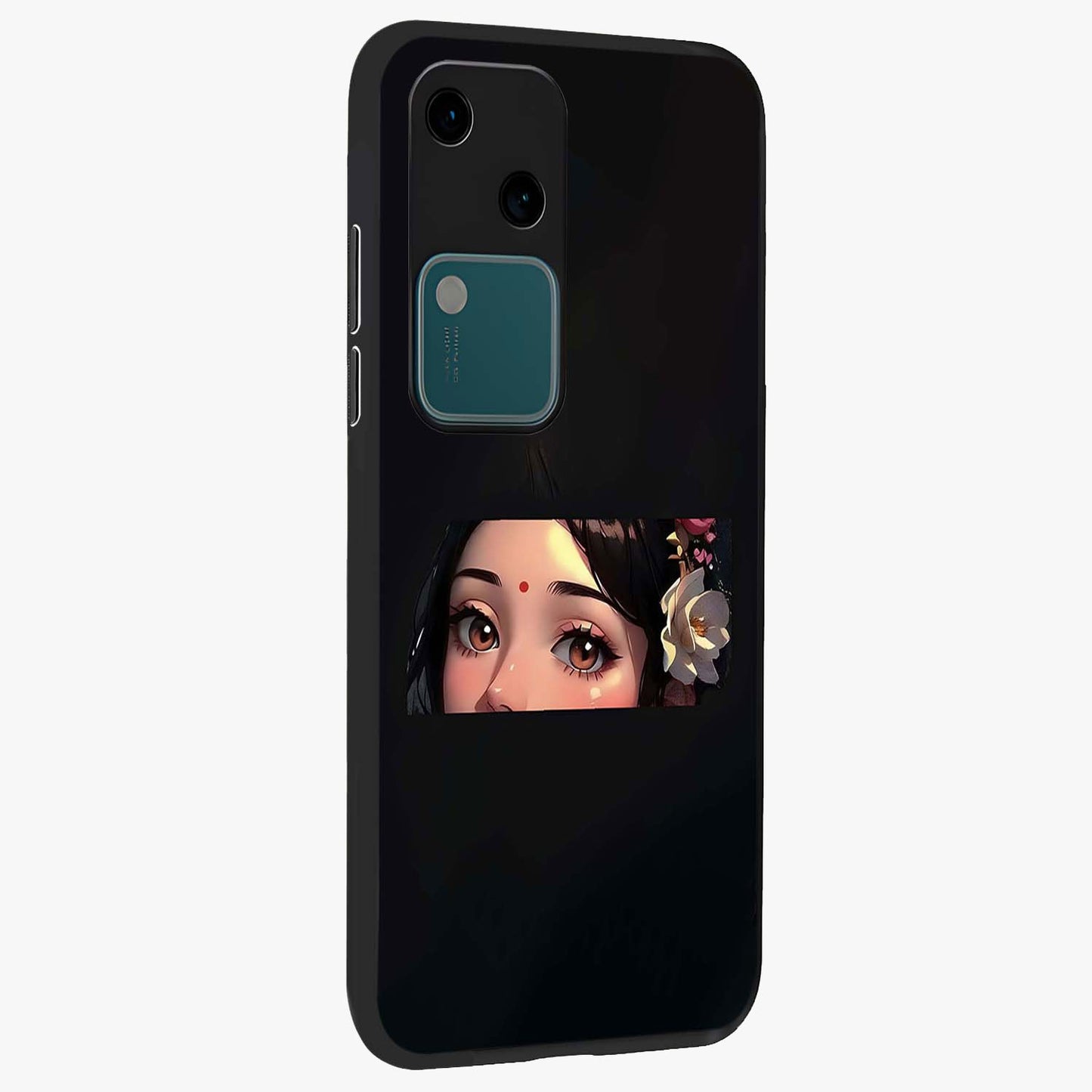 Radha Divine Embrace Glass Case upright view showcasing sacred Radha themed artwork with peaceful devotional style.