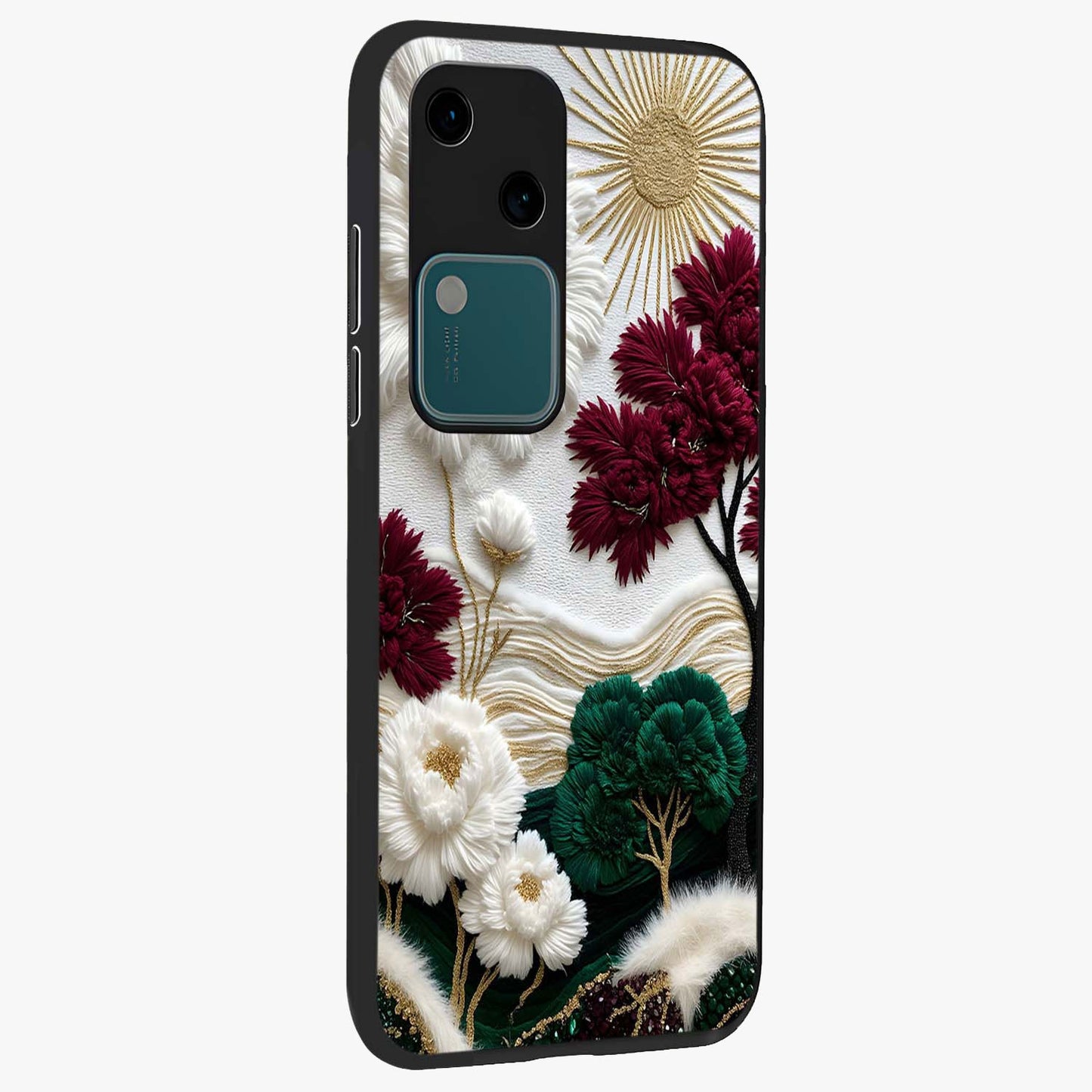 Radiant Bloom Elegance Glass Case upright view showcasing decorative flower artwork with refined botanical theme.