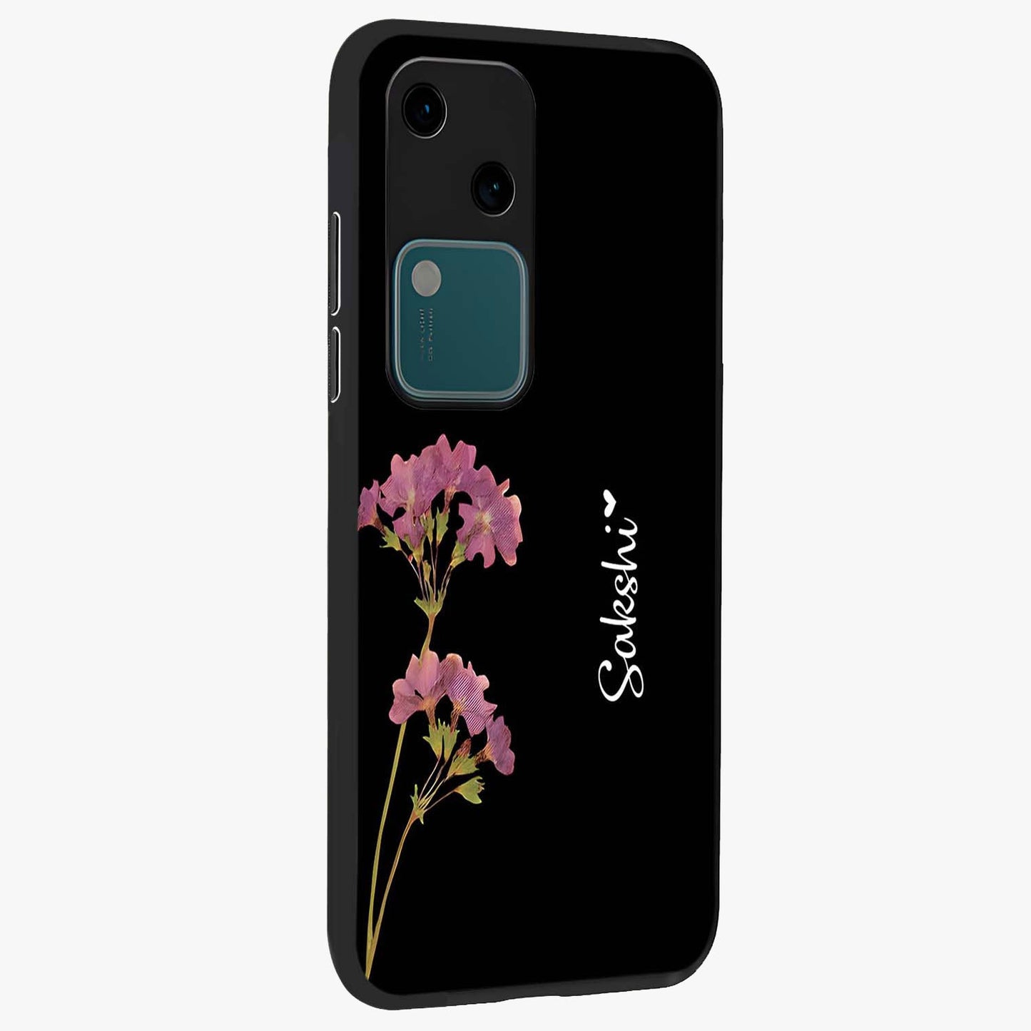 Riching Lavender Flower Custom Name Glass Case upright view showcasing elegant lavender floral artwork with personalized aesthetic.