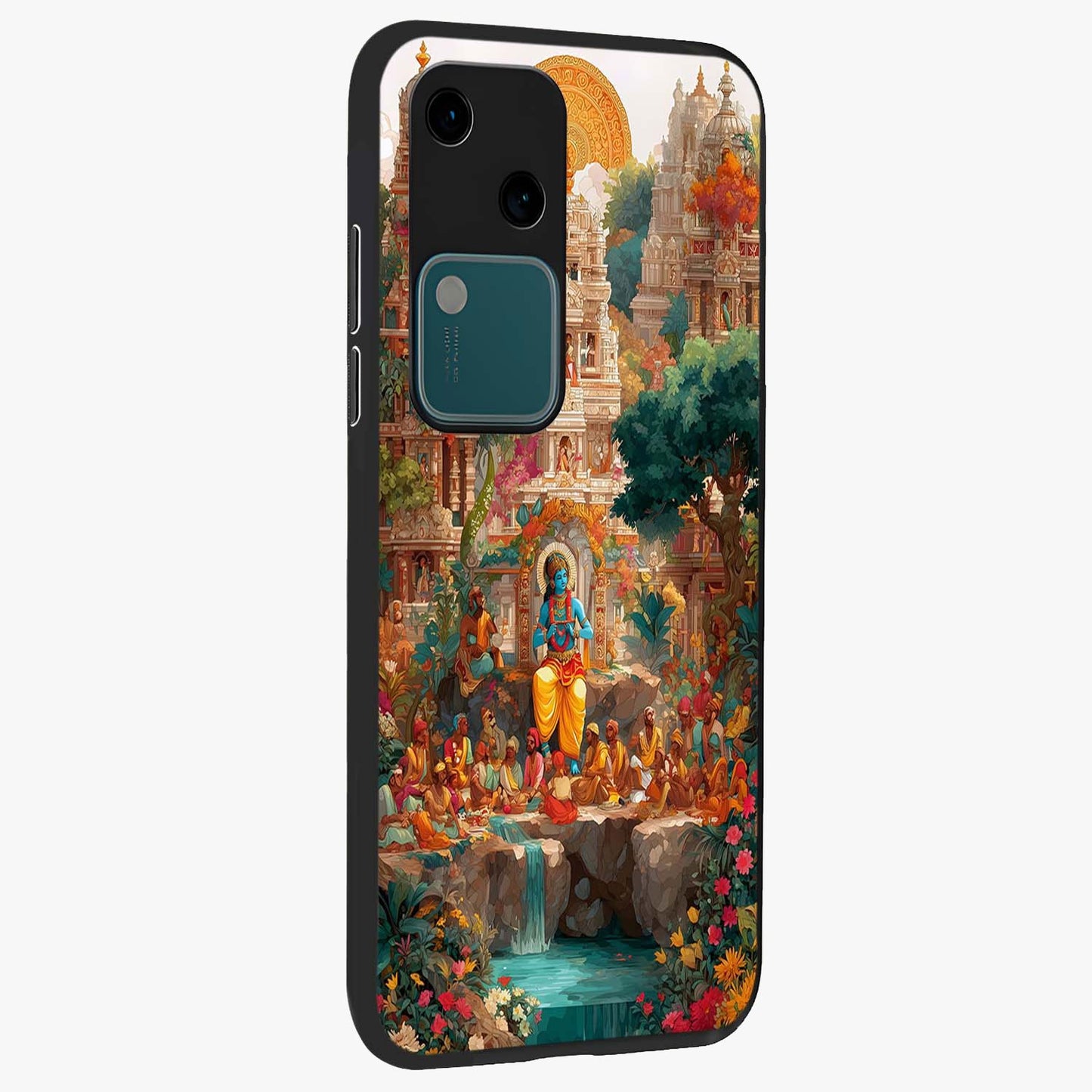 Sacred Sunlight Gods Glass Case upright view showcasing glowing divine artwork with sacred mythological theme.