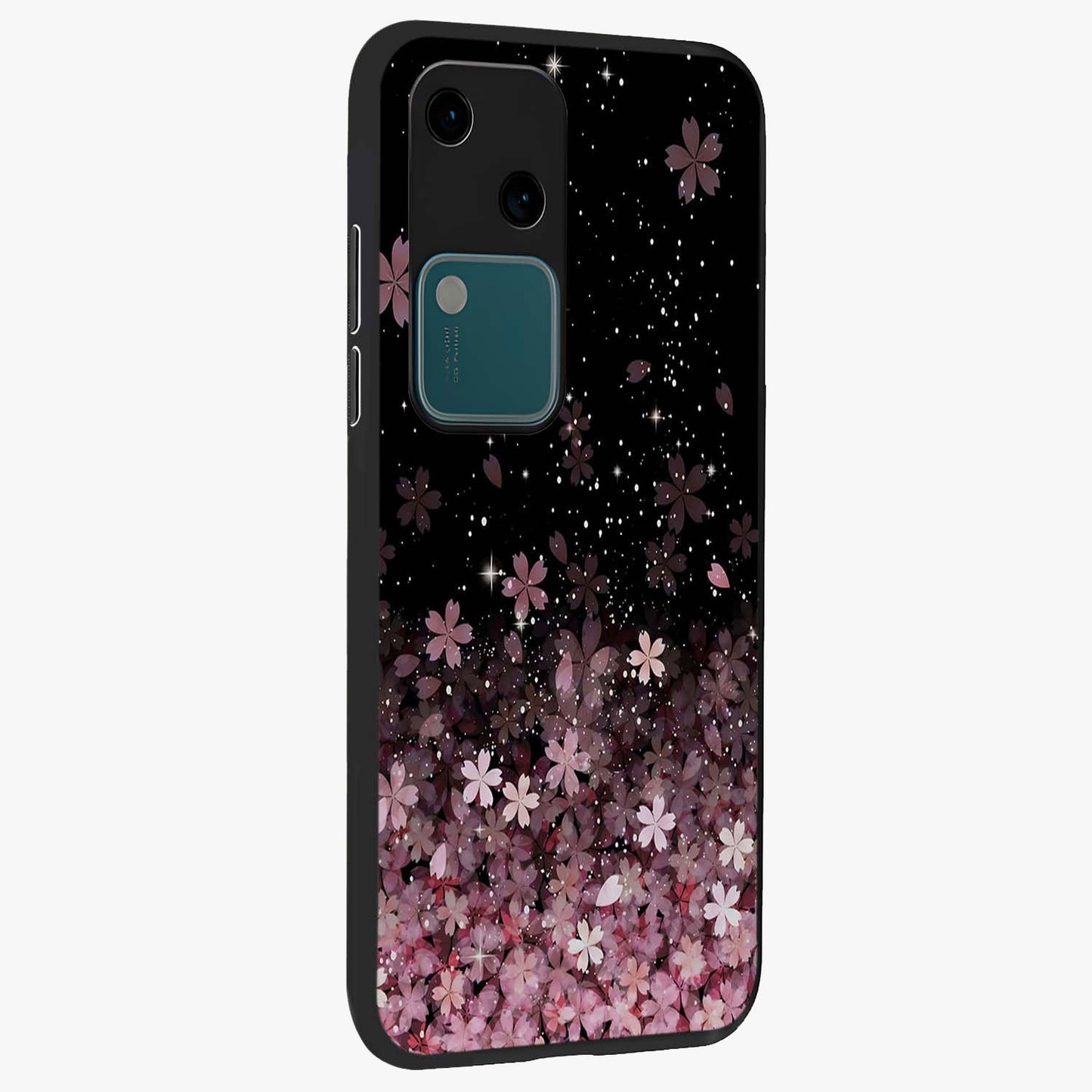 Small Starry Flowers Glass Case upright view showcasing charming floral artwork with dreamy starry theme.