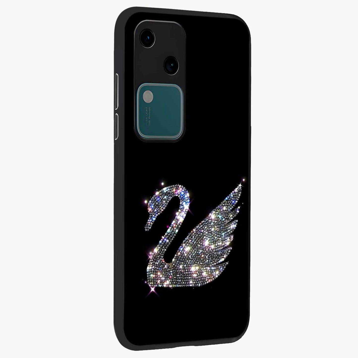 Starlit Swan Grace Glass Case upright view showcasing beautiful swan artwork with peaceful night themed design.