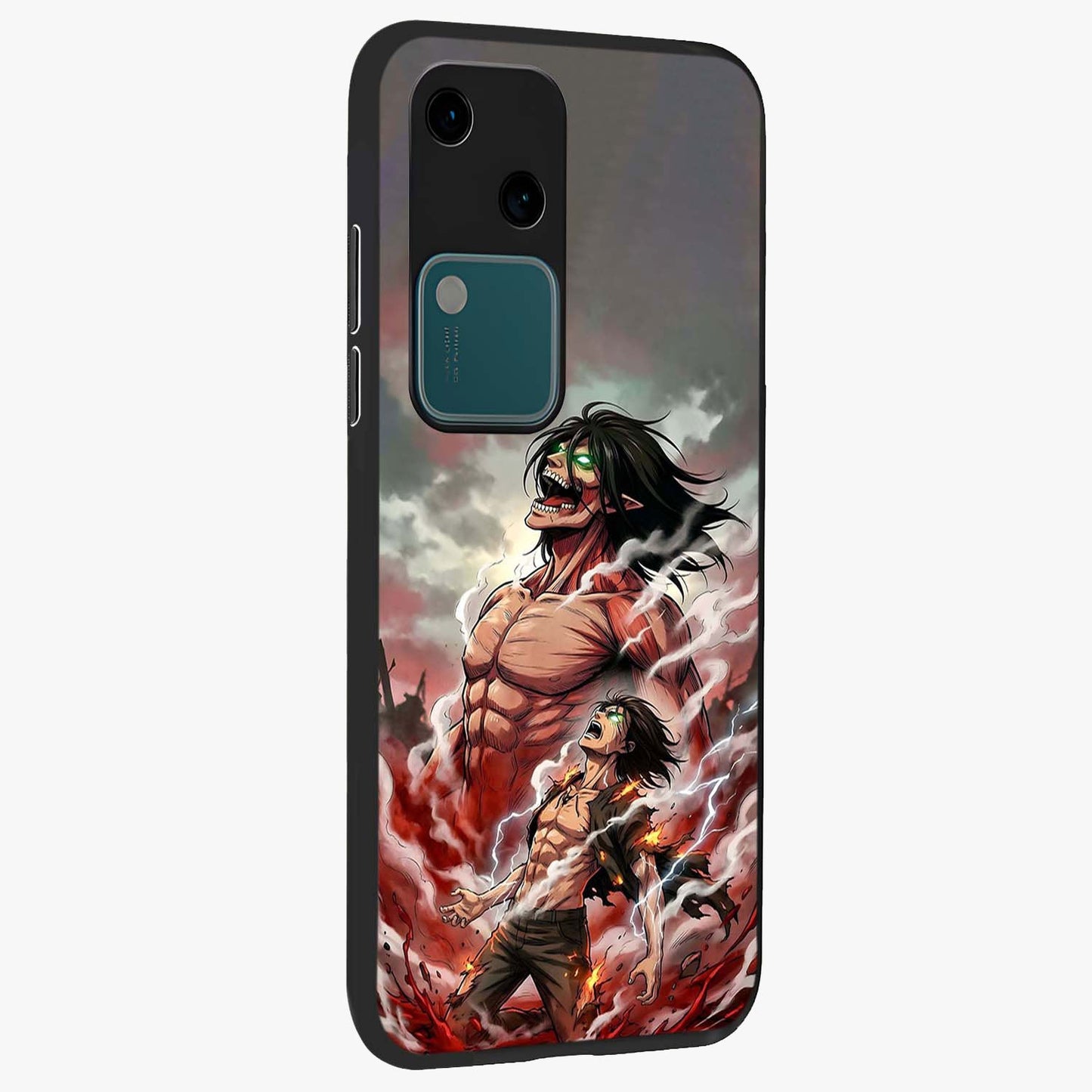 Titan Awakening Fury Glass Case upright view showcasing intense titan artwork with epic fantasy theme.