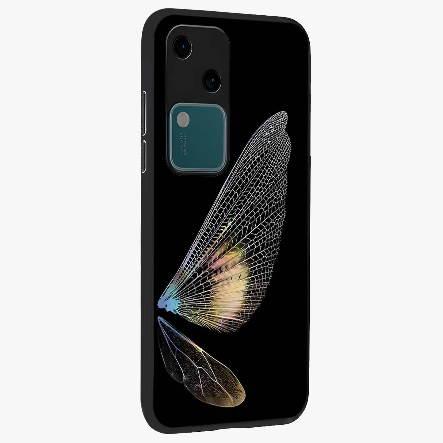 Whispers Of Wings Glass Case upright view showcasing elegant wing artwork with light airy theme.