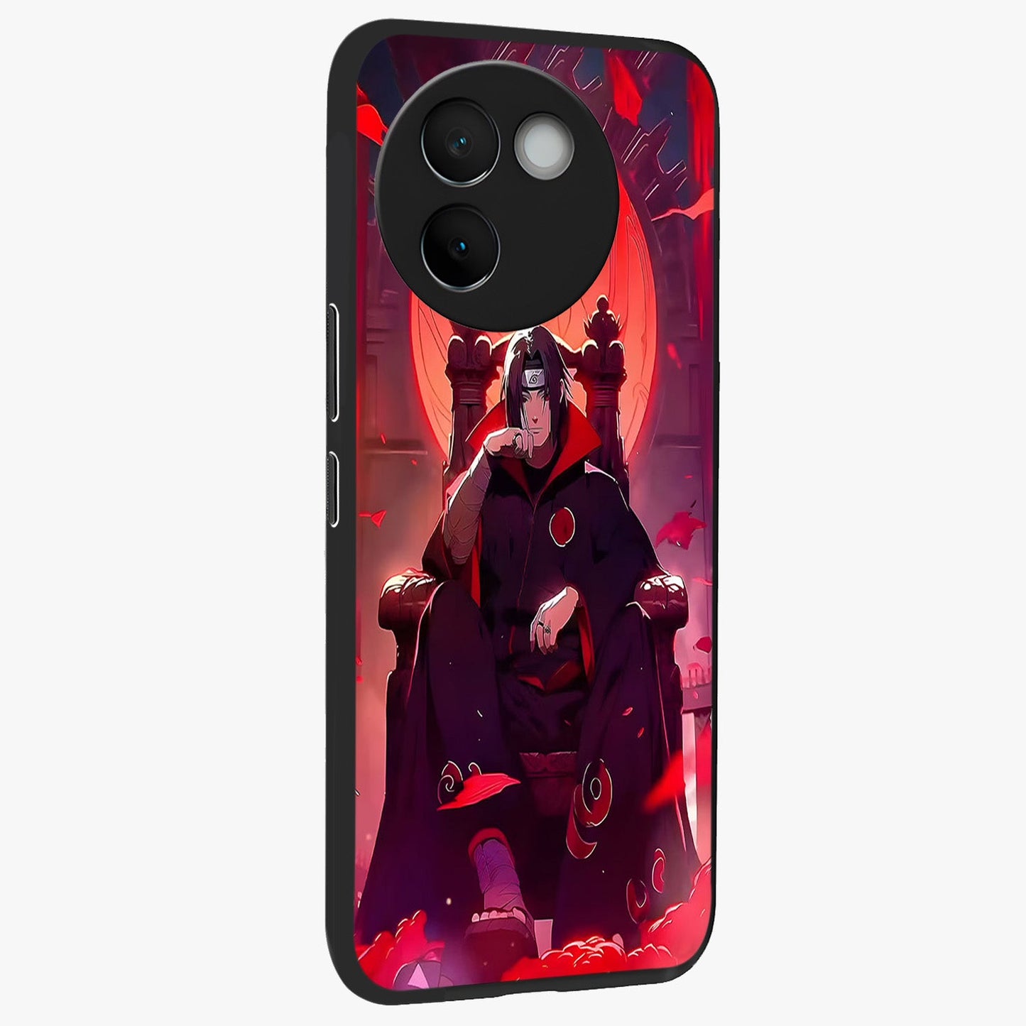 Blood Moon Sovereign Glass Case upright view showcasing powerful moon inspired artwork with cosmic aesthetic style.