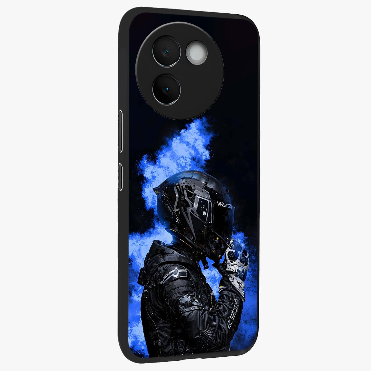 Cyber Sentinel Protocol Glass Case upright view showcasing advanced cyber sentinel artwork with futuristic tech theme.
