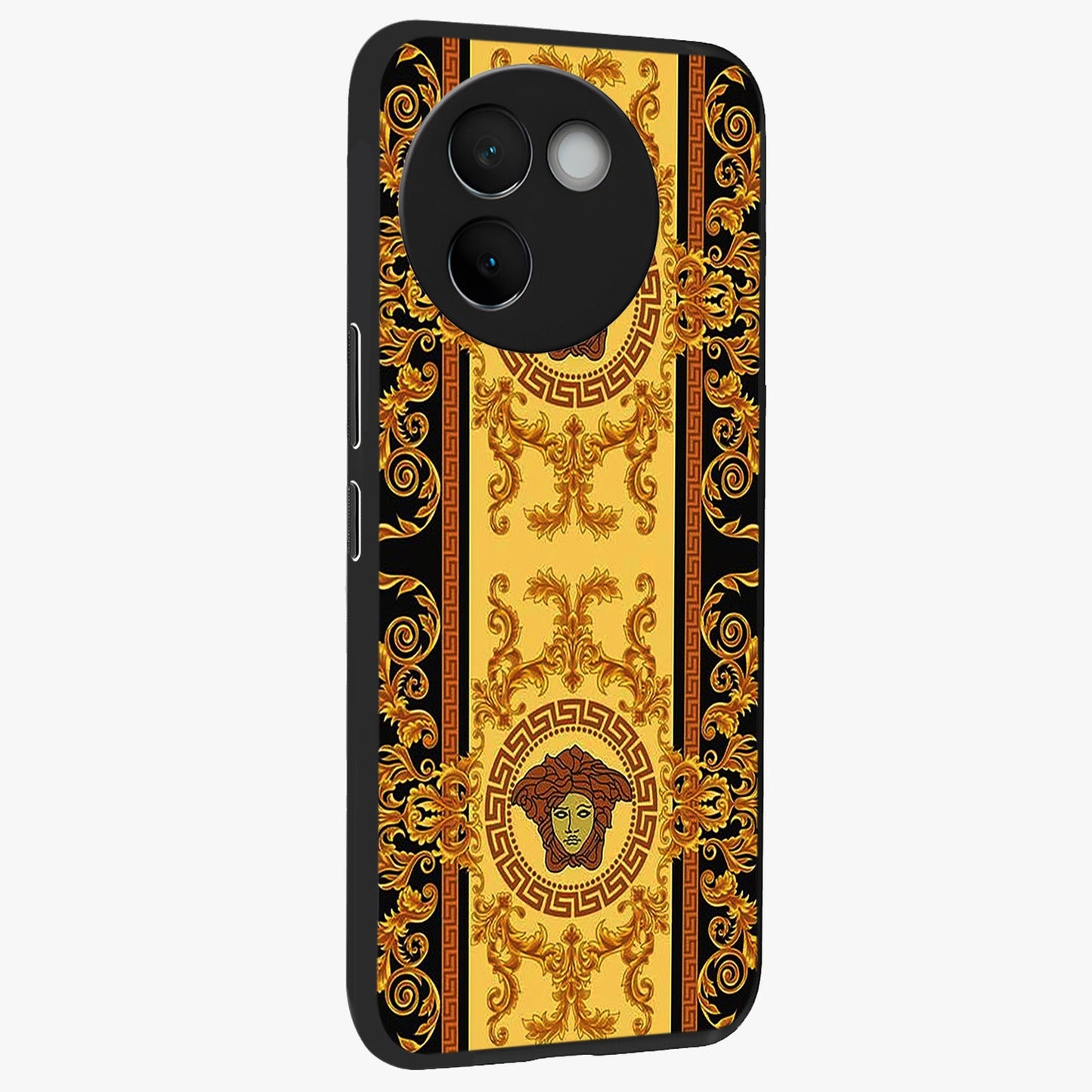 Golden Lotus Glow Glass Case upright view showcasing luminous lotus artwork with peaceful divine theme.