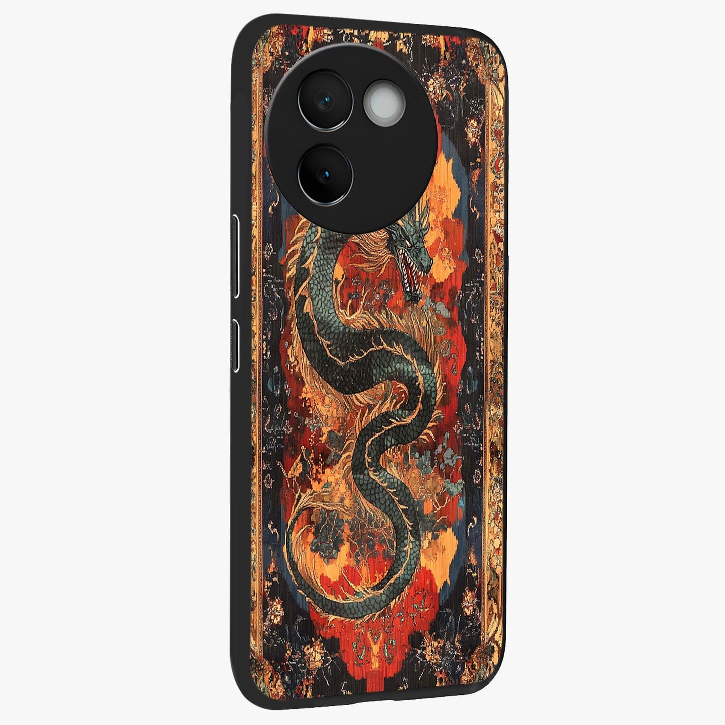 Inferno Dragon Soul Glass Case upright view showcasing intense dragon artwork with fantasy fire theme.