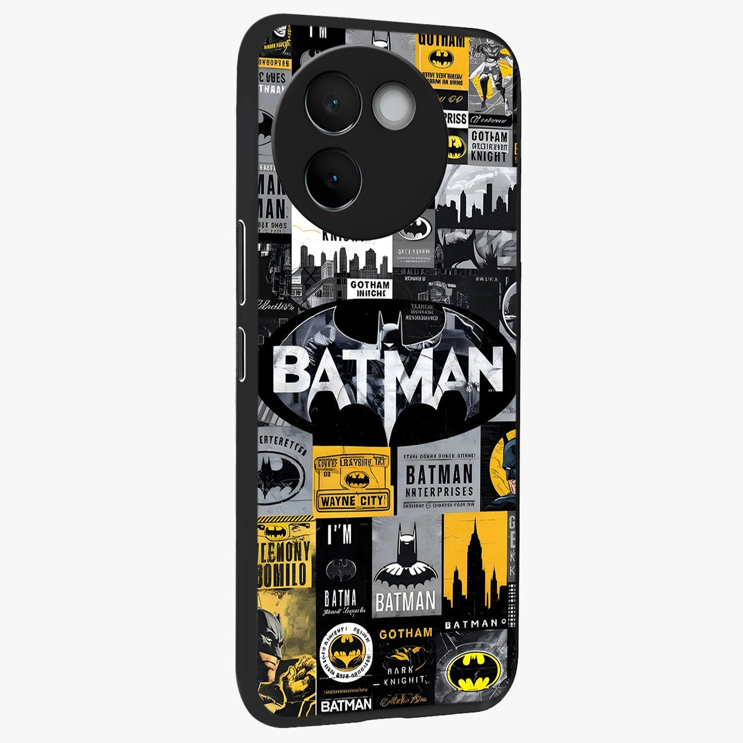 Knight Gotham Rise Glass Case upright view showcasing bold vigilante themed artwork with gothic city vibe.