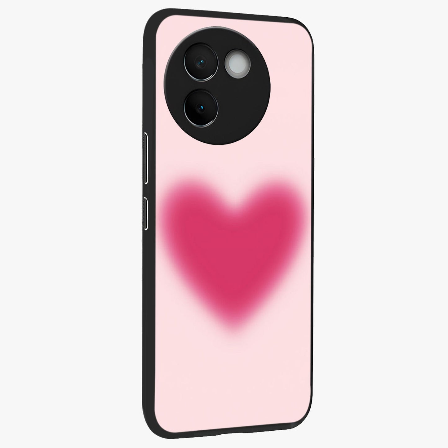 Pink Aura Heart Glass Case upright view showcasing romantic heart artwork with soft pastel theme.
