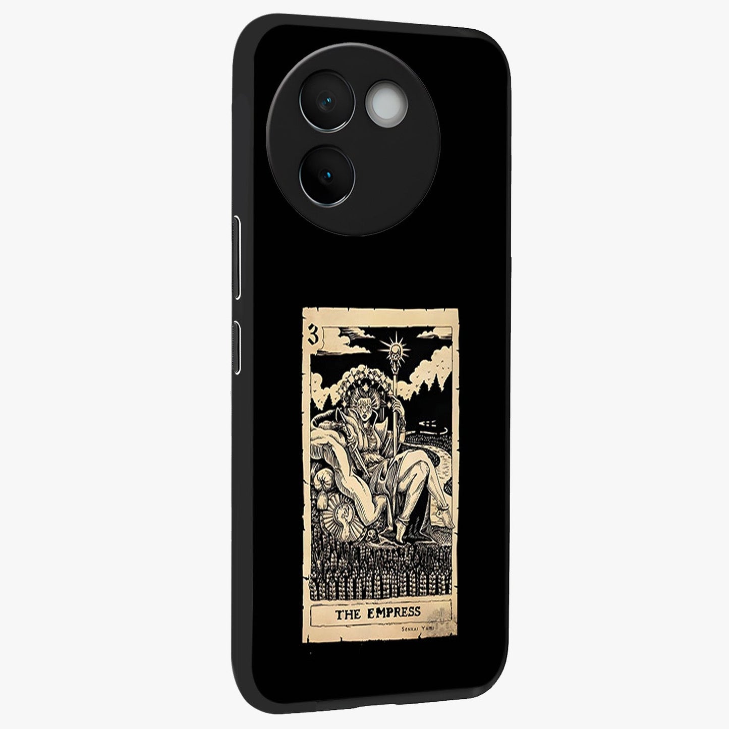 The Empress Glass Case upright view showcasing powerful empress themed artwork with luxurious artistic theme.