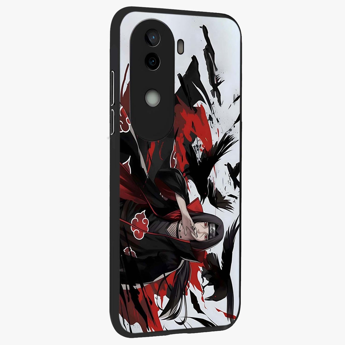 Crimson Crow Illusion Glass Case upright view showcasing striking crow illusion artwork with intense crimson theme.