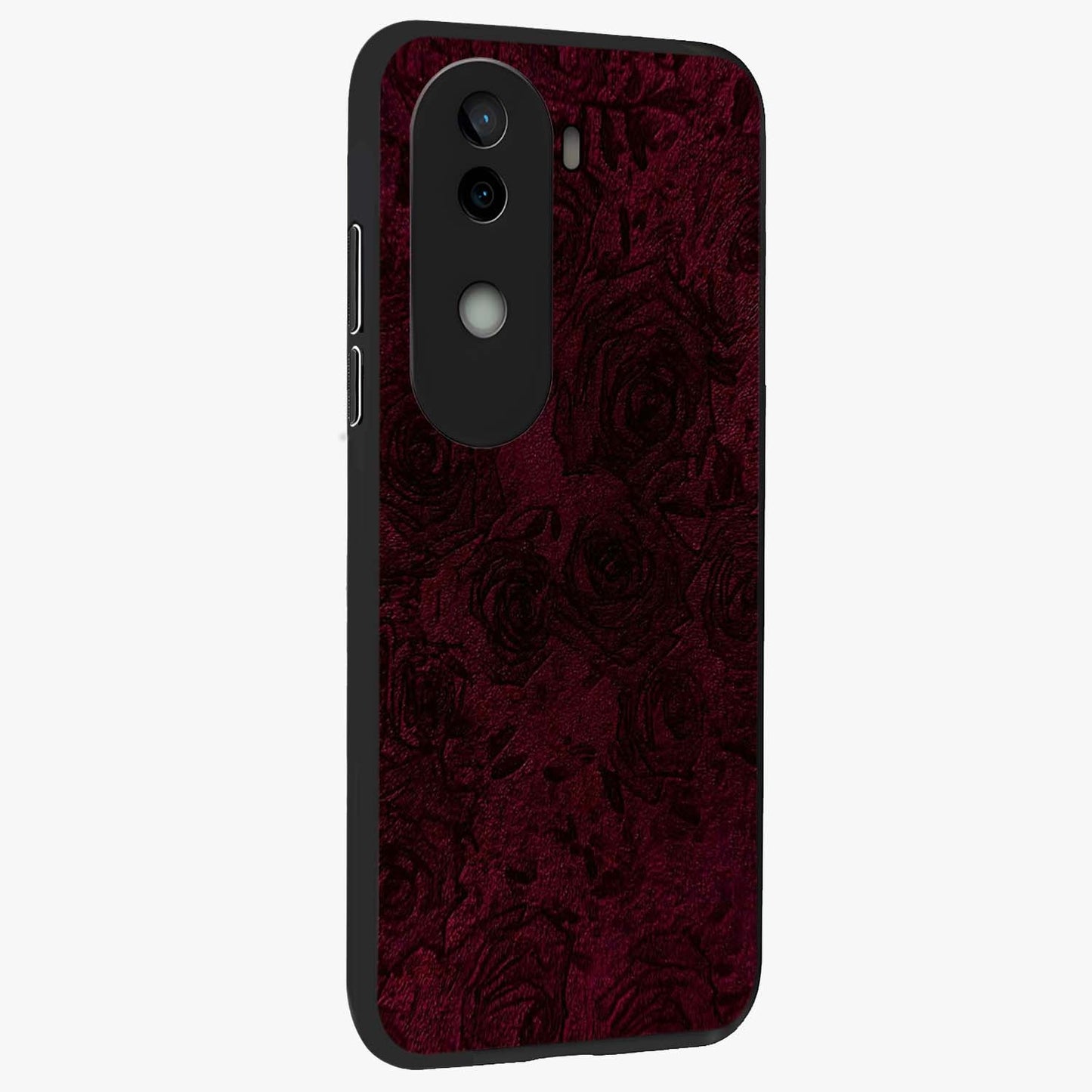 Crimson Fade Flow Glass Case upright view showcasing dynamic crimson flow artwork with stylish abstract theme.