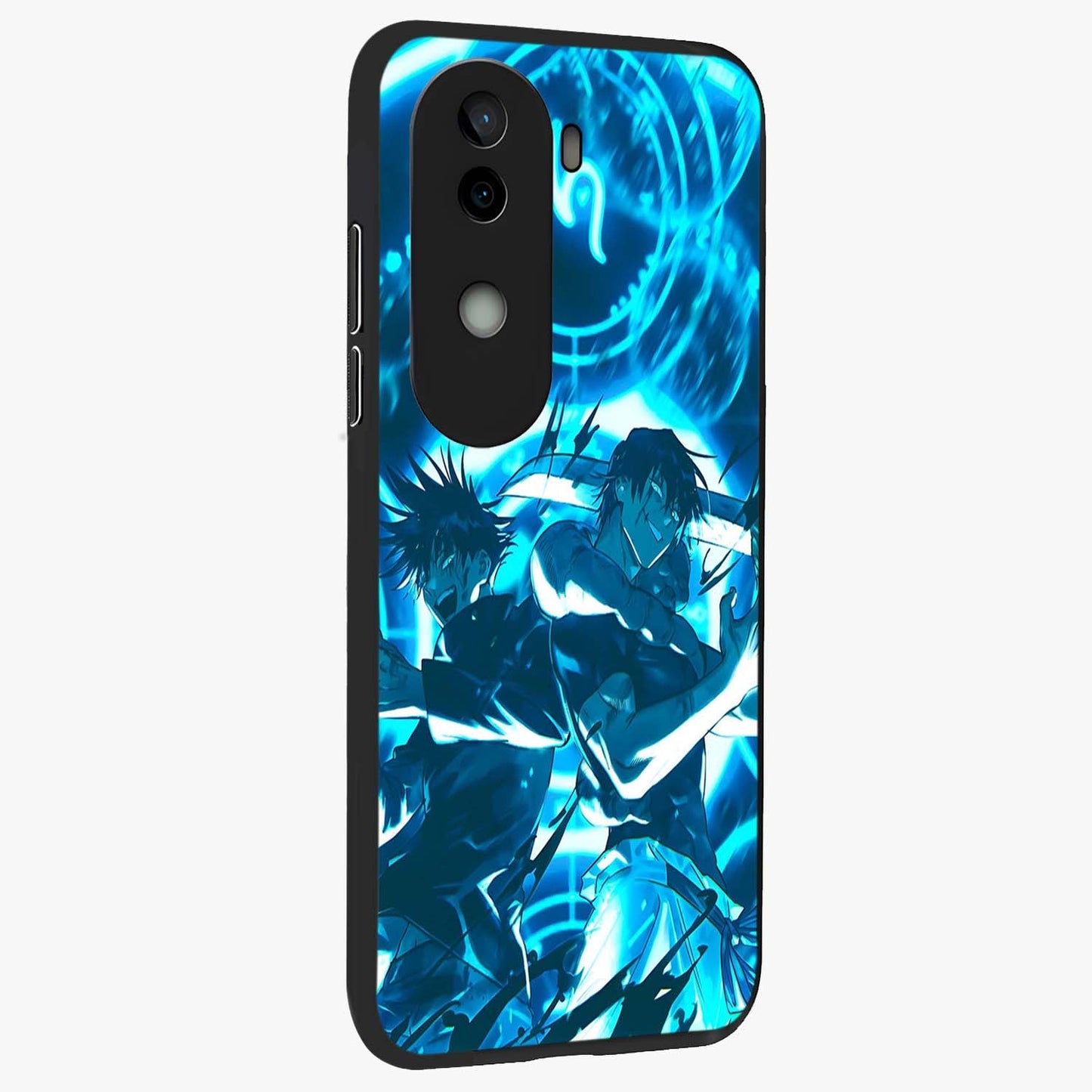 Cursed Energy Clash Glass Case upright view showcasing dramatic clash artwork with bold supernatural theme.