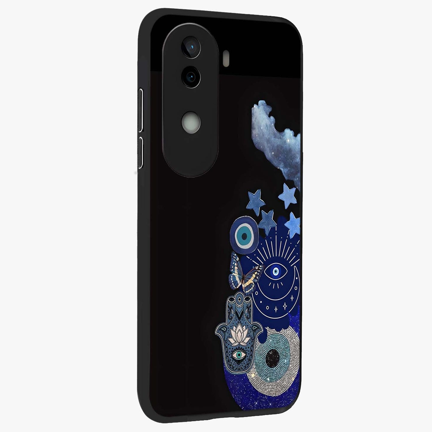 Galactic Charm Cluster Glass Case upright view showcasing glowing cosmic charm artwork with magical celestial style.