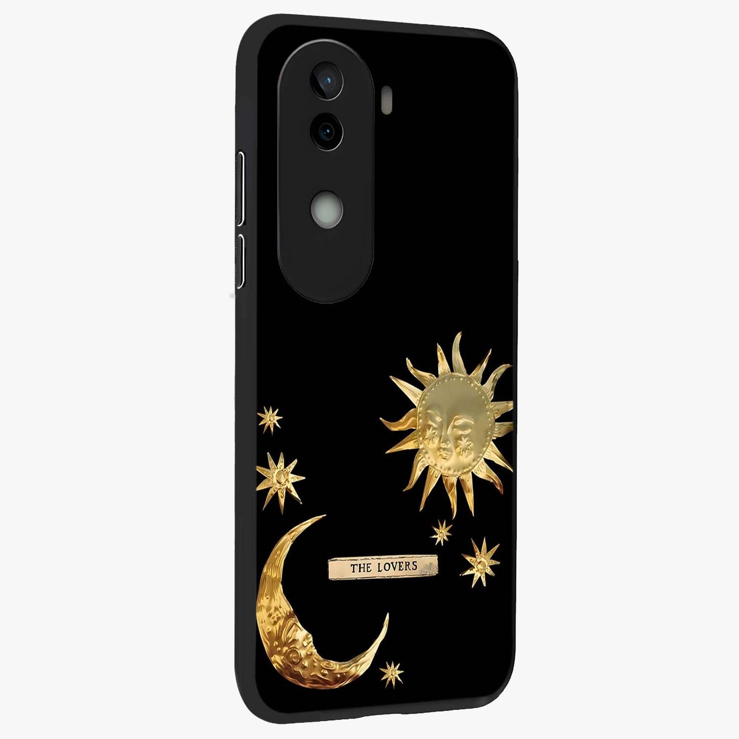 Gold Sun Blush Glass Case upright view showcasing glowing sun artwork with elegant celestial theme.