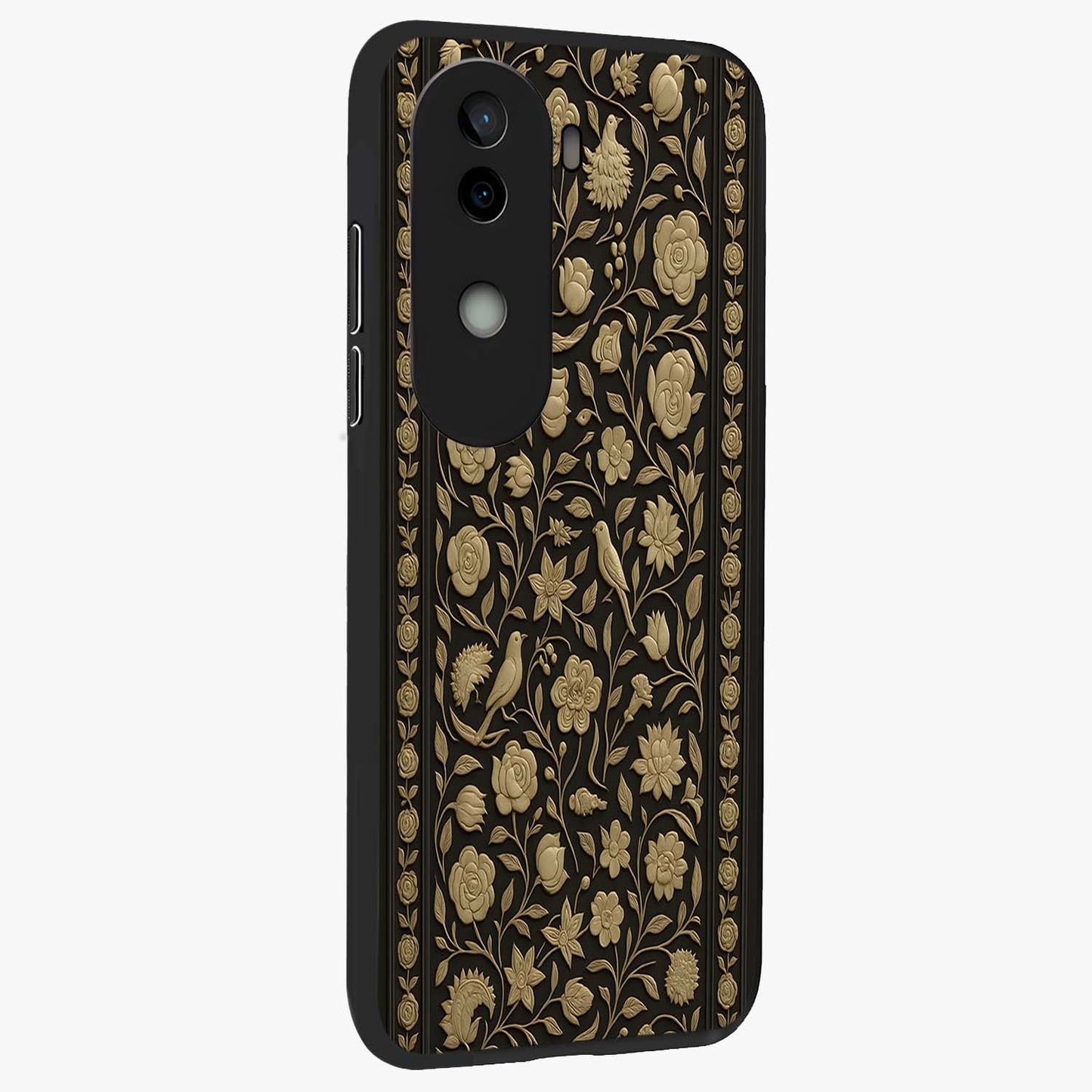 Golden Evil Eye Mandala Glass Case upright view showcasing decorative evil eye mandala artwork with spiritual aesthetic style.