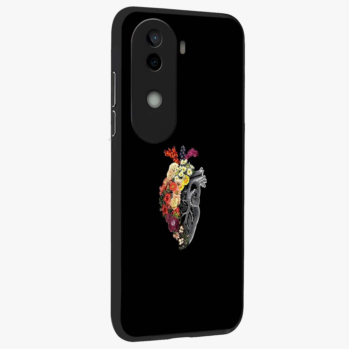 Heart With Flowers Glass Case upright view showcasing decorative heart and floral artwork with sweet romantic theme.