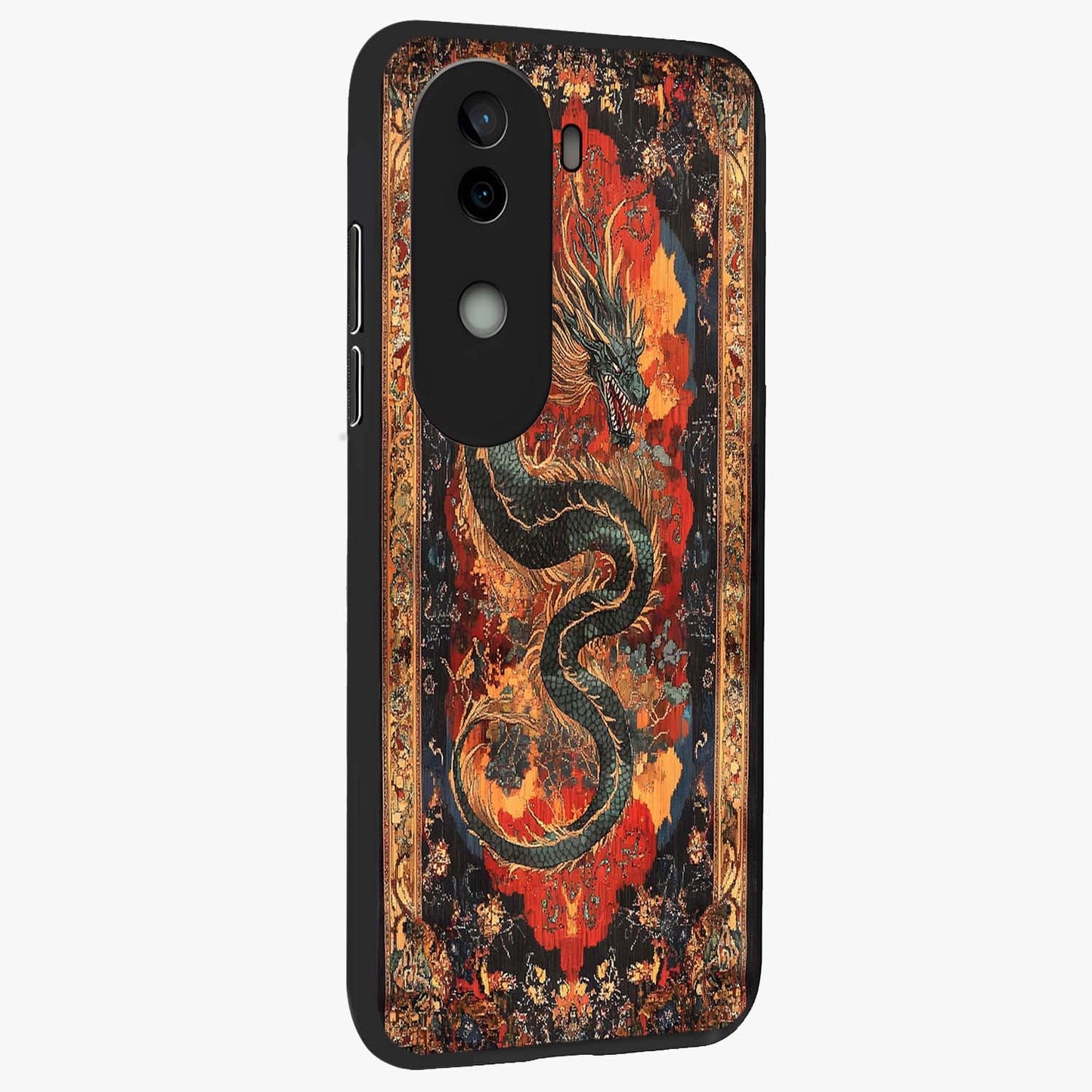 Inferno Dragon Soul Glass Case upright view showcasing intense dragon artwork with fantasy fire theme.