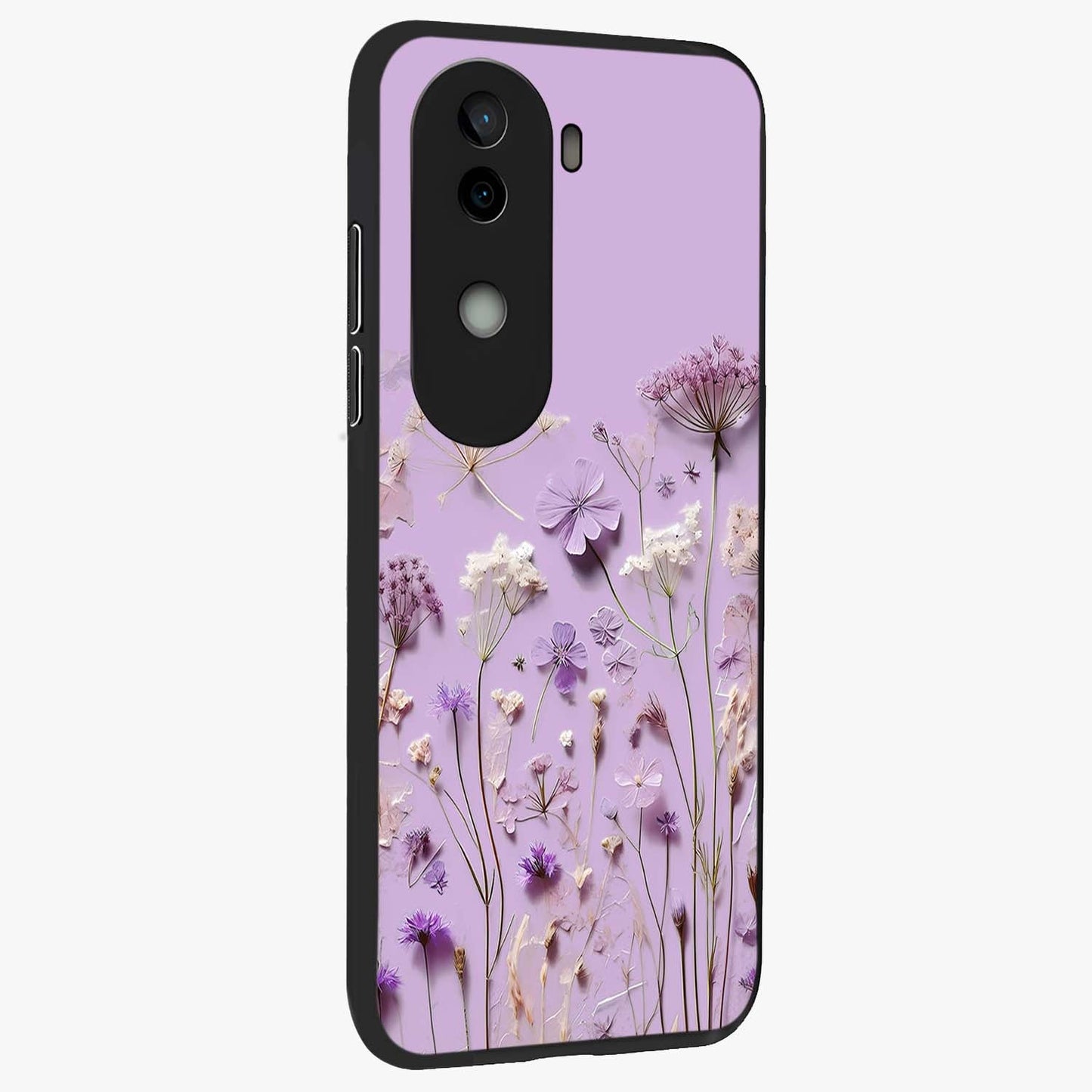 Lavender Blossom Dream Glass Case upright view showcasing delicate lavender blossom artwork with peaceful floral theme.