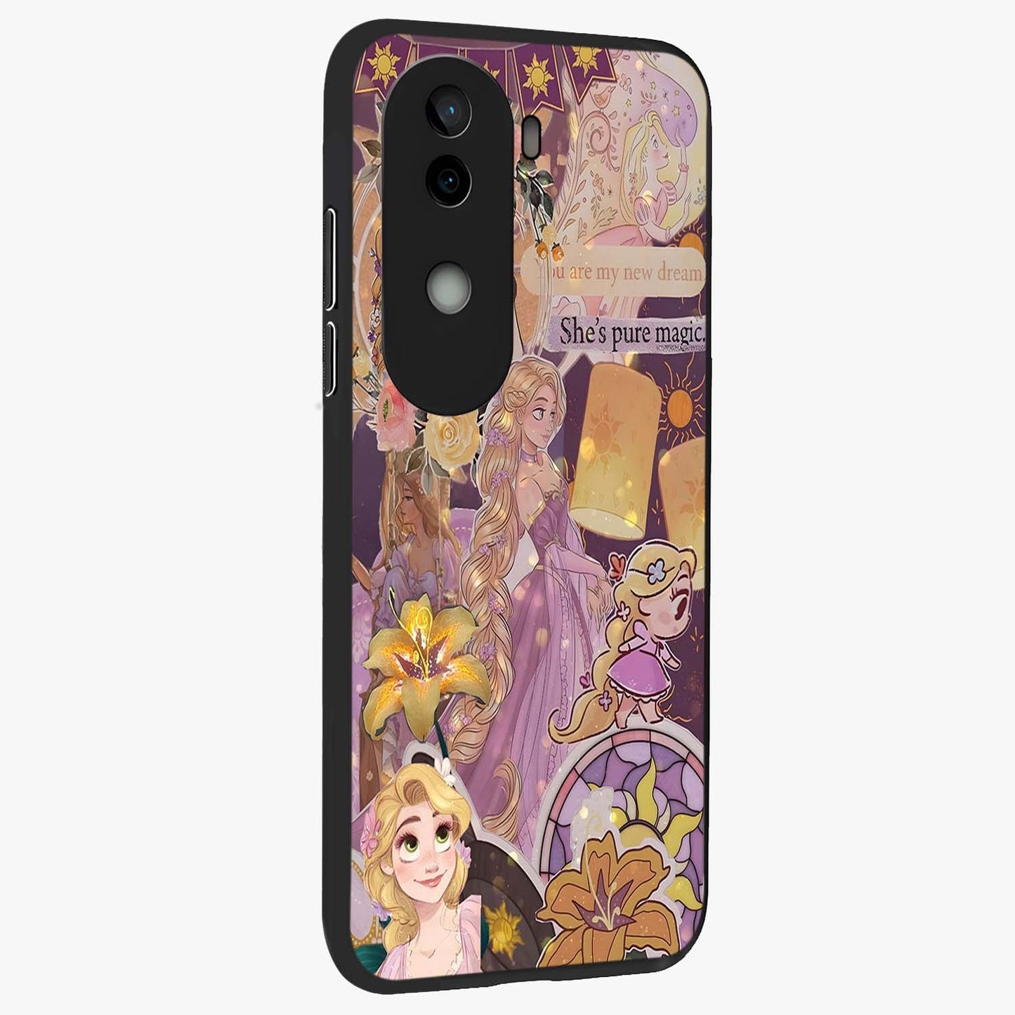 Magical Tangled Dream Glass Case upright view showcasing enchanting artistic artwork with dreamy fantasy theme.