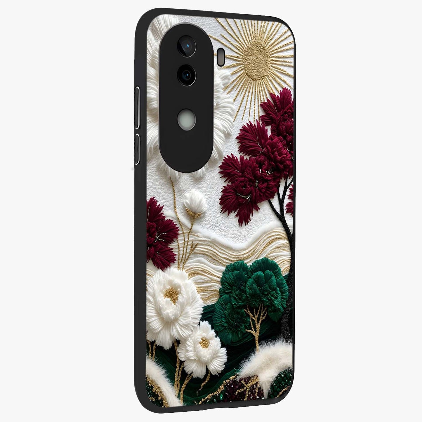 Radiant Bloom Elegance Glass Case upright view showcasing decorative flower artwork with refined botanical theme.