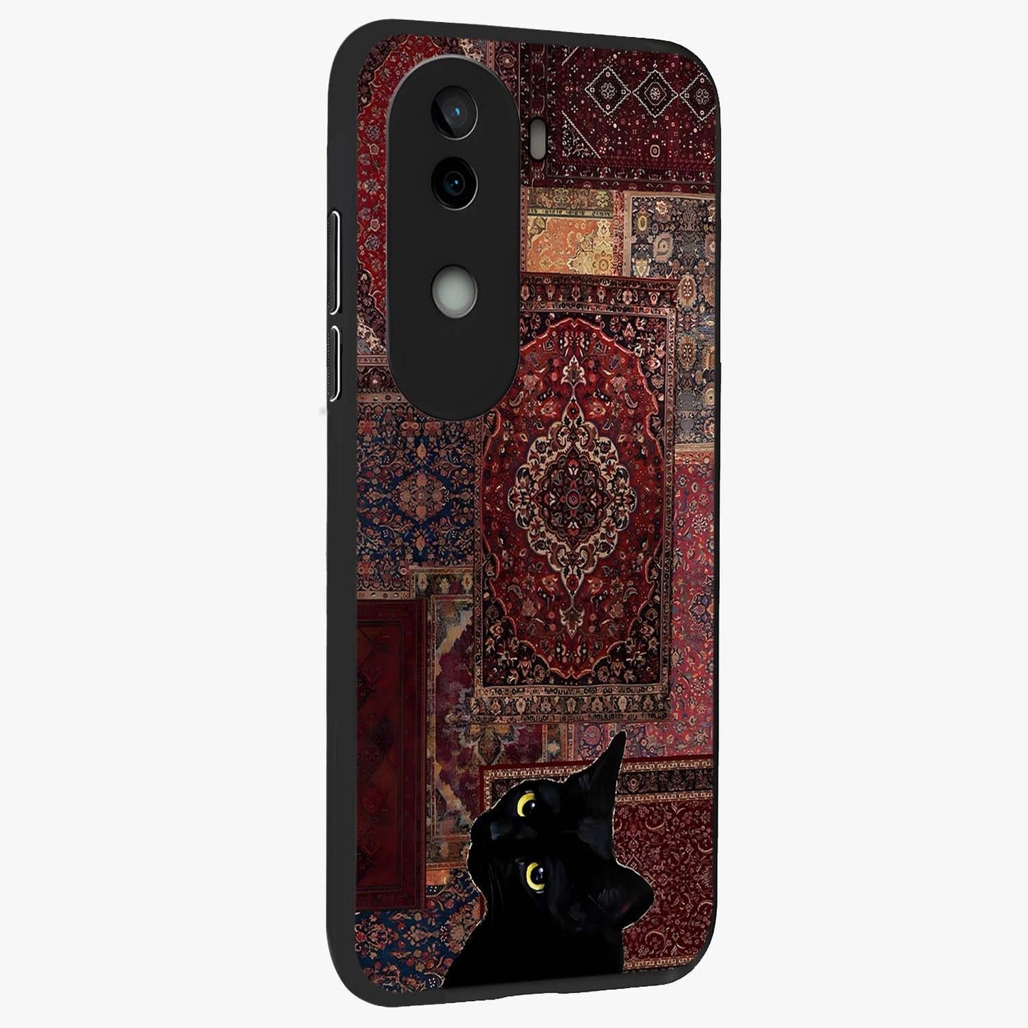 Regal Magic Cat Apple Glass Case upright view showcasing charming cat artwork with playful magical theme.