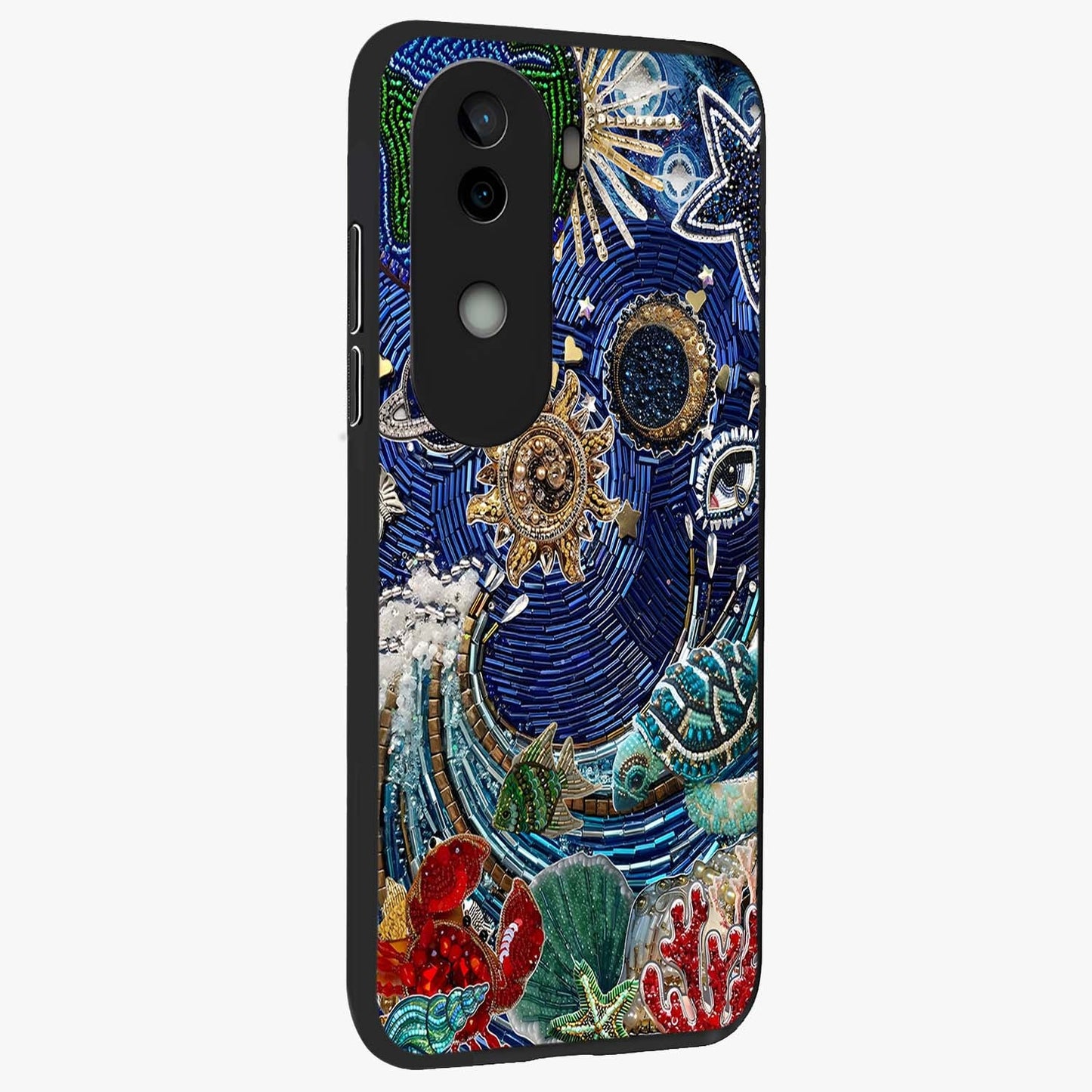 Universe Underwater Spark Glass Case upright view showcasing magical underwater galaxy artwork with vibrant cosmic theme.