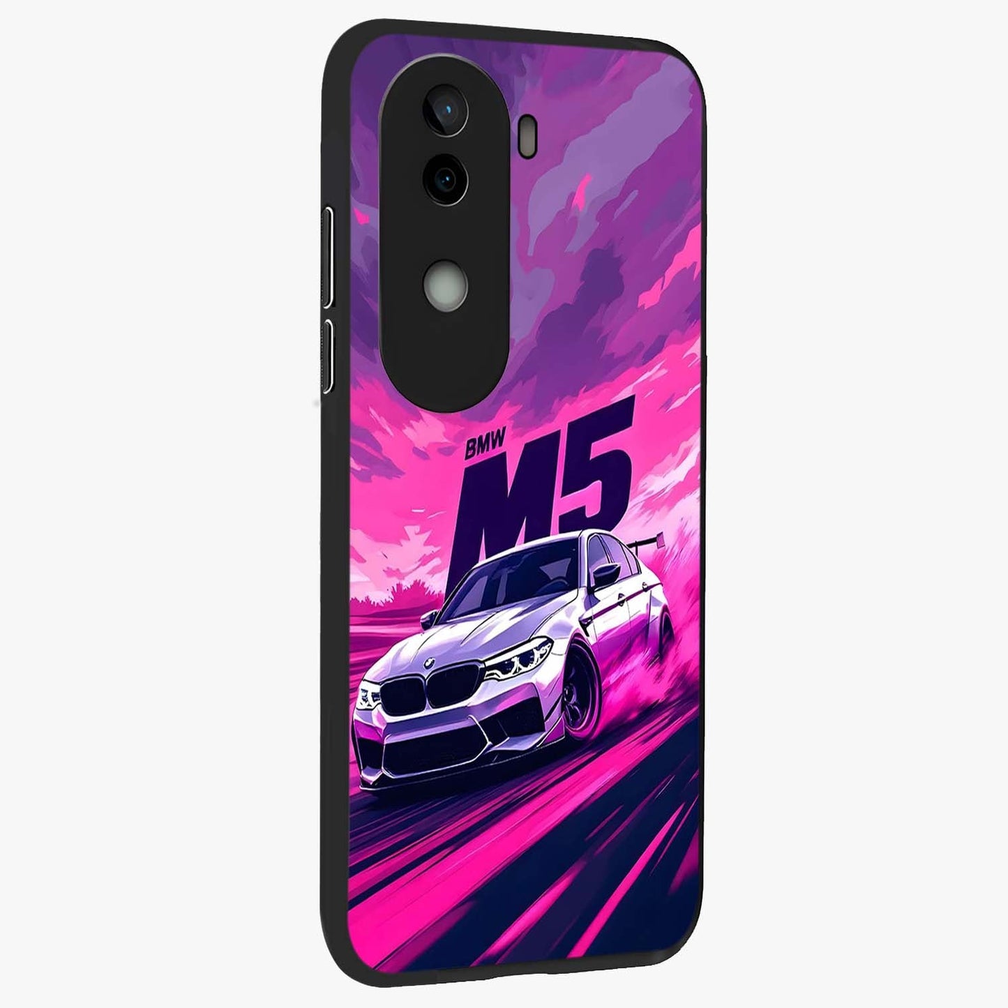 Velocity Drift Pulse Glass Case upright view showcasing powerful racing artwork with energetic motorsport theme.