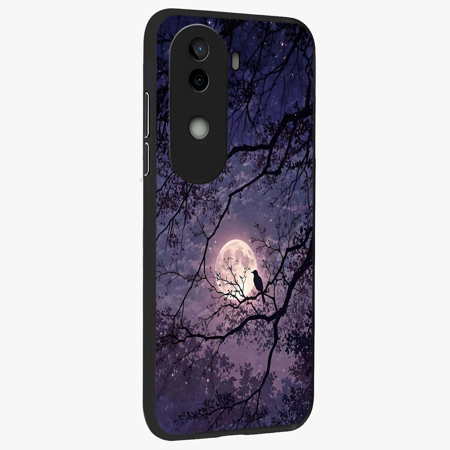 Whispering Moon Silence Glass Case upright view showcasing peaceful moon artwork with tranquil celestial theme.