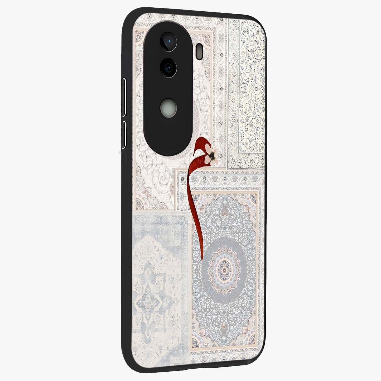 White Aesthetic Bow Glass Case upright view showcasing delicate ribbon bow artwork with cute minimalist theme.