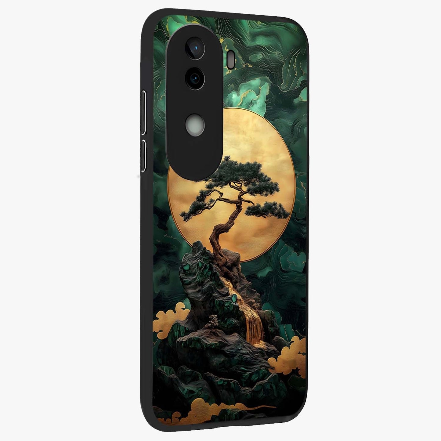 Zen Moon Rise Glass Case upright view showcasing serene moon artwork with tranquil night theme.