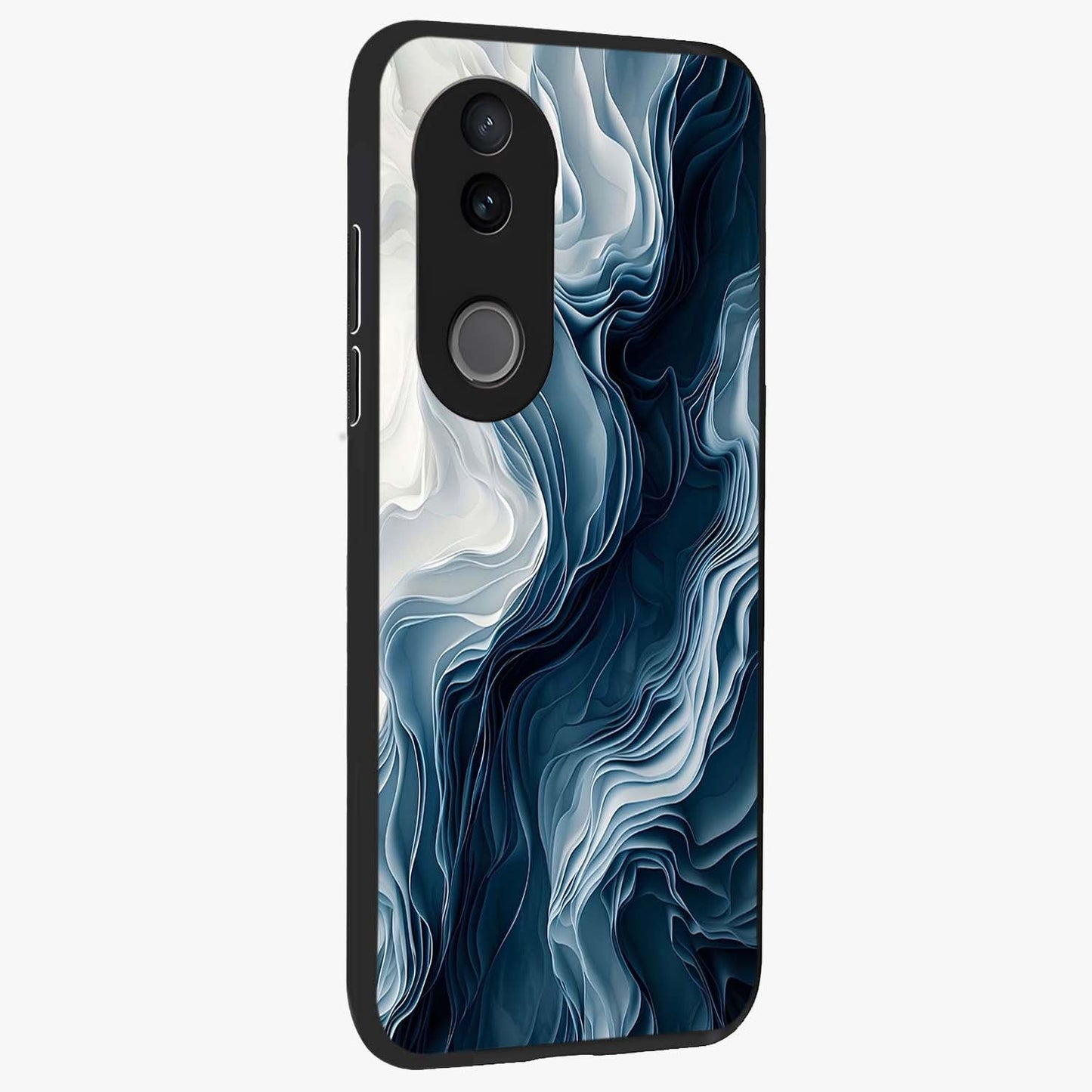 Ethereal Paper Marble Glass Case upright view showcasing smooth marble artwork with refined minimalist theme.