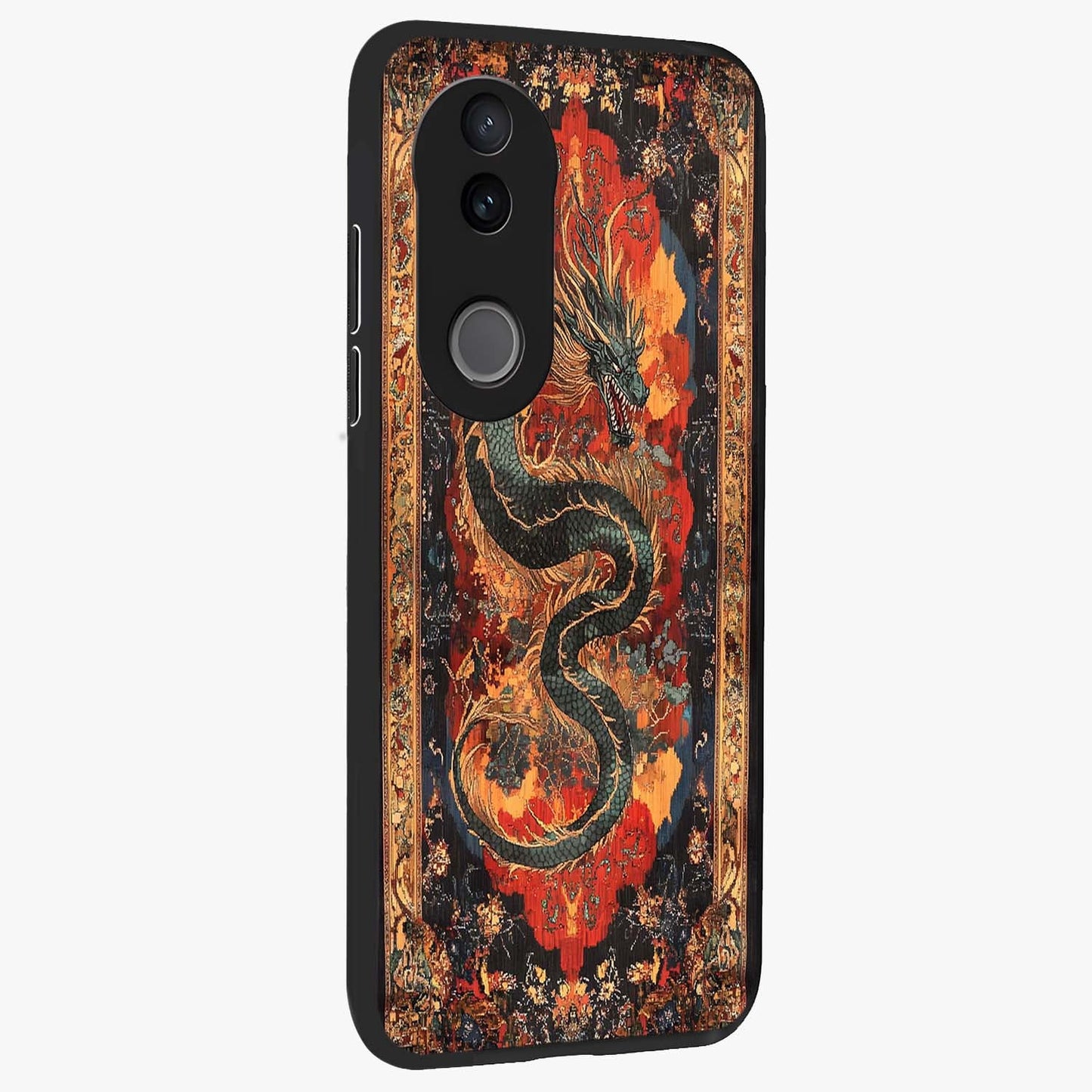 Inferno Dragon Soul Glass Case upright view showcasing intense dragon artwork with fantasy fire theme.