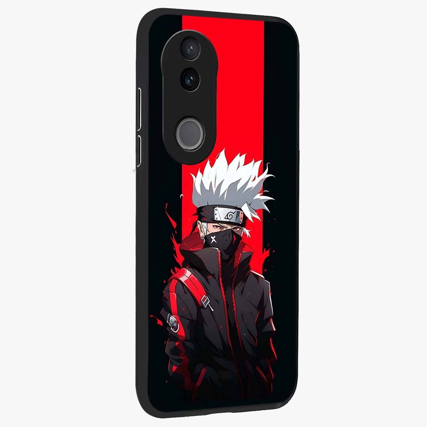 Kakashi Scarlet Shadow Glass Case upright view showcasing intense anime ninja artwork with dark action theme.