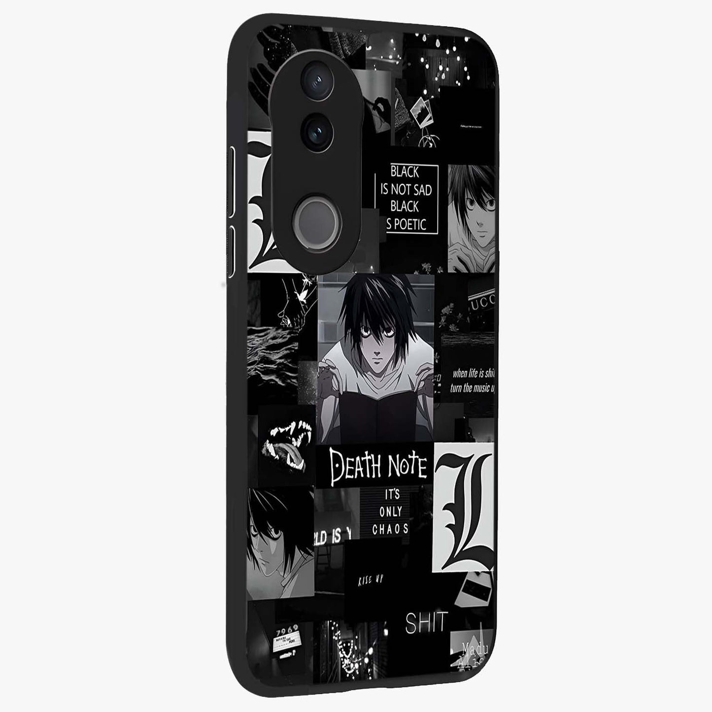 Midnight Chaos Mind Glass Case upright view showcasing expressive abstract artwork with bold dark theme.