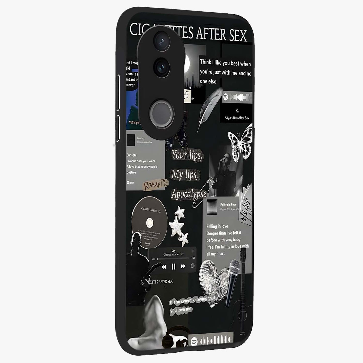 Midnight Love Echo Glass Case upright view showcasing expressive romantic artwork with dreamy midnight theme.