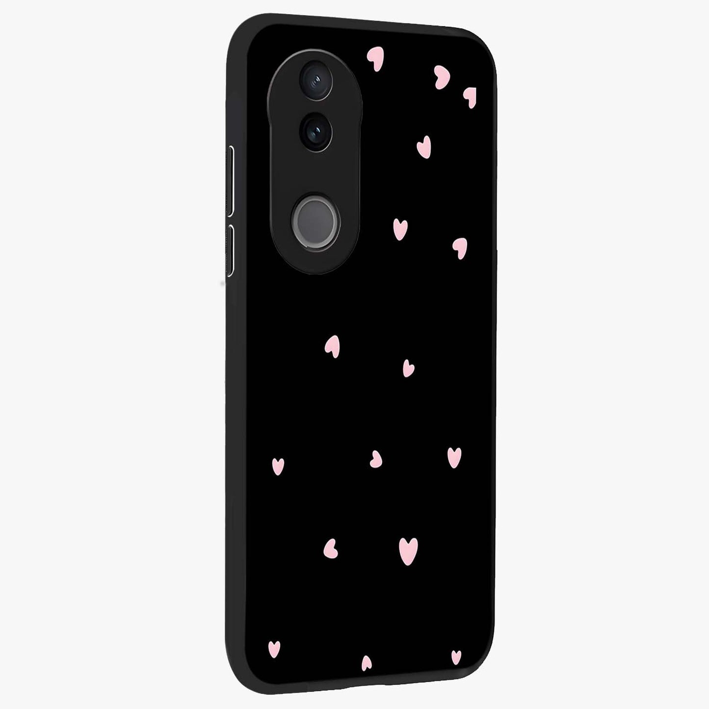 Pink Love Drops Glass Case upright view showcasing charming heart drop artwork with romantic playful theme.