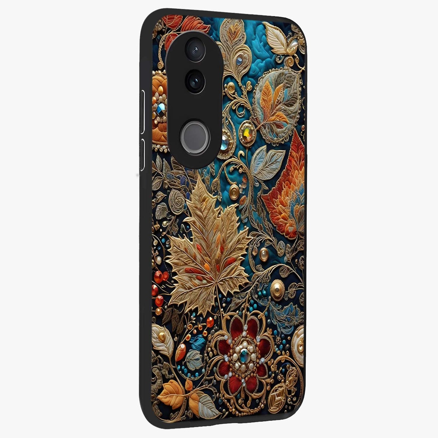 Royal Jewel Garden Glass Case upright view showcasing rich floral artwork with luxurious garden theme.