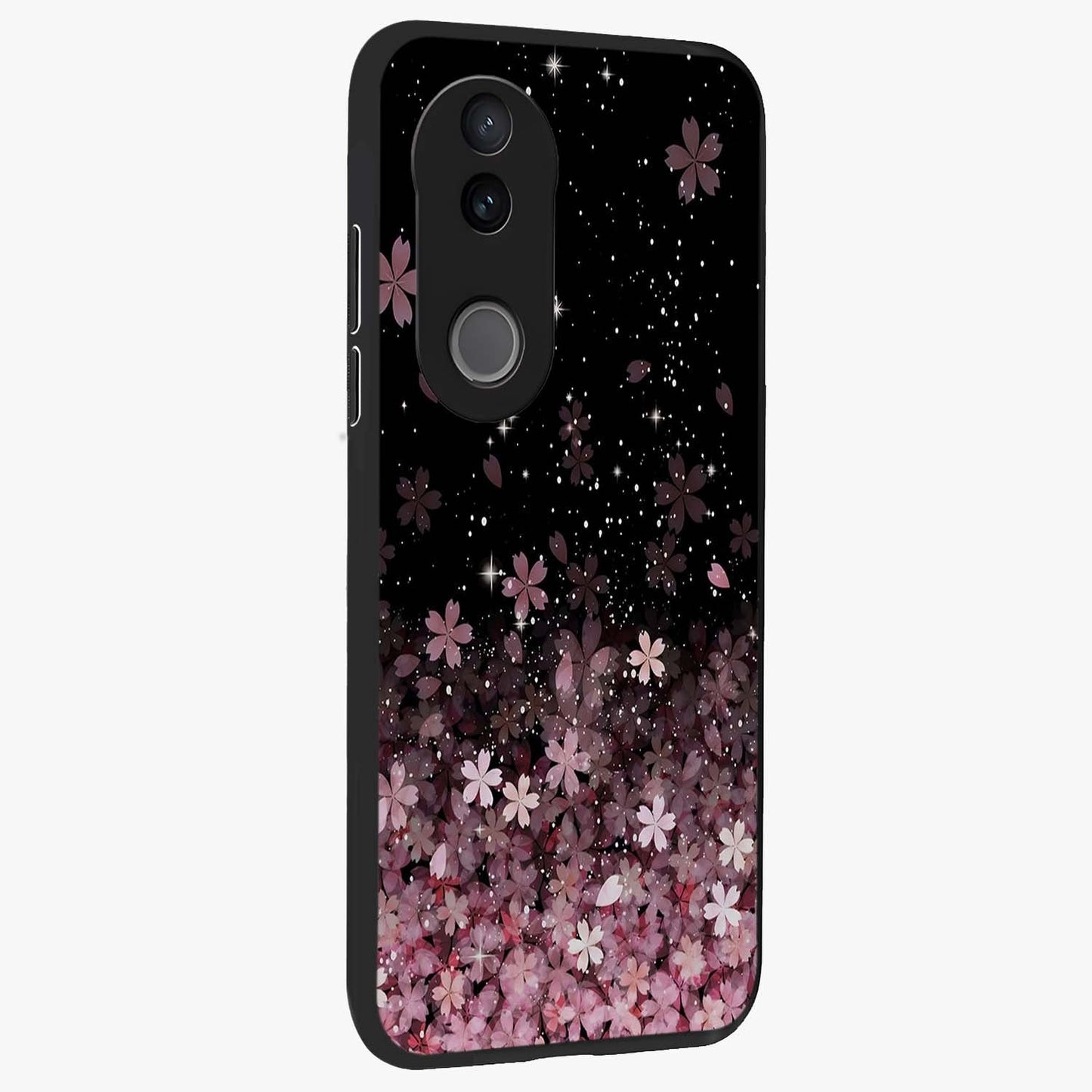 Small Starry Flowers Glass Case upright view showcasing charming floral artwork with dreamy starry theme.