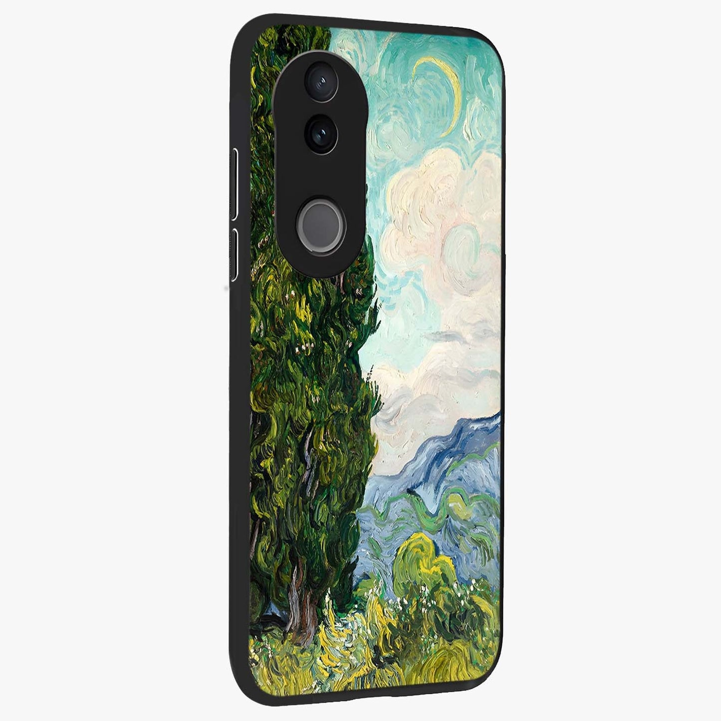 Van Gogh Vintage Art Glass Case upright view showcasing elegant vintage painting artwork with artistic heritage theme.