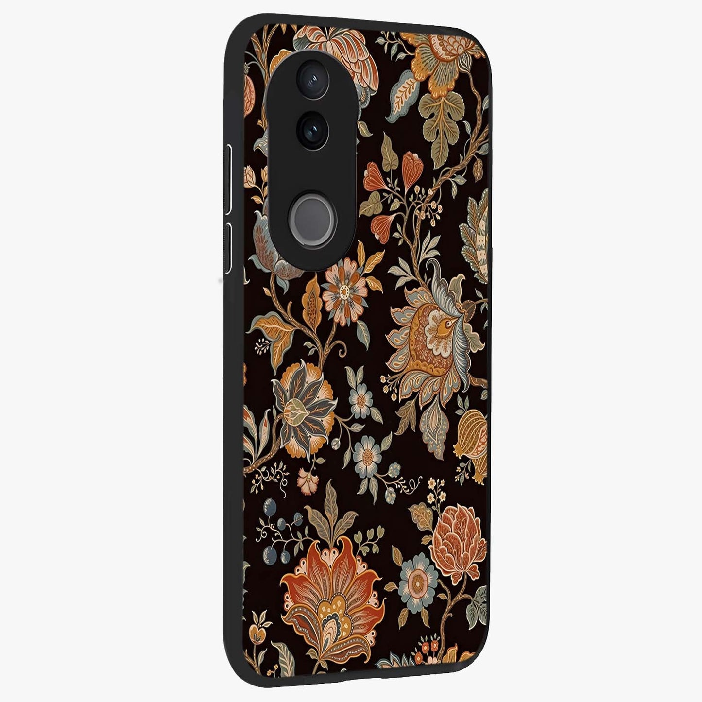 Vintage Floral Dream Glass Case upright view showcasing delicate floral artwork with timeless vintage theme.