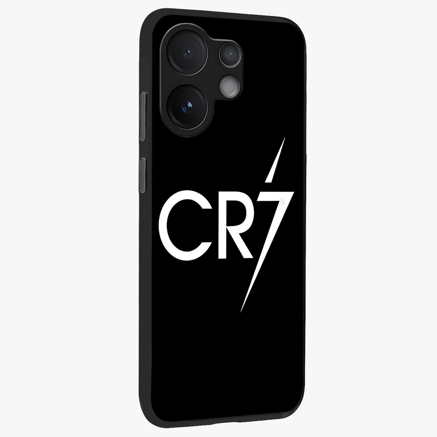 Cr7 Elite Strike Glass Case upright view showcasing energetic football inspired design with modern sports aesthetic.