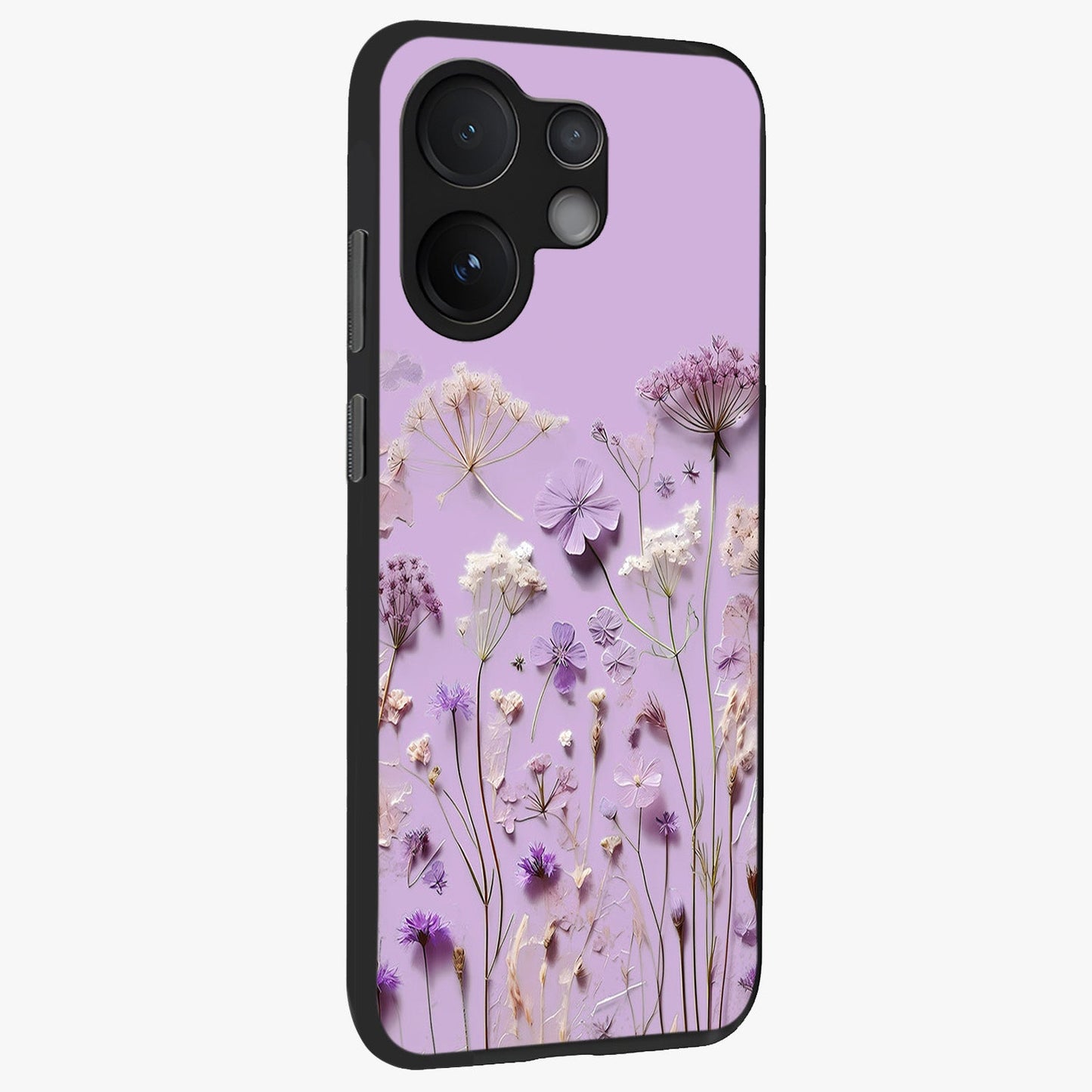 Lavender Blossom Dream Glass Case upright view showcasing delicate lavender blossom artwork with peaceful floral theme.