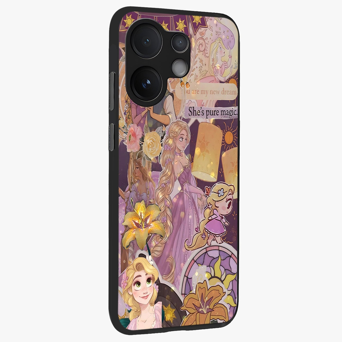 Magical Tangled Dream Glass Case upright view showcasing enchanting artistic artwork with dreamy fantasy theme.