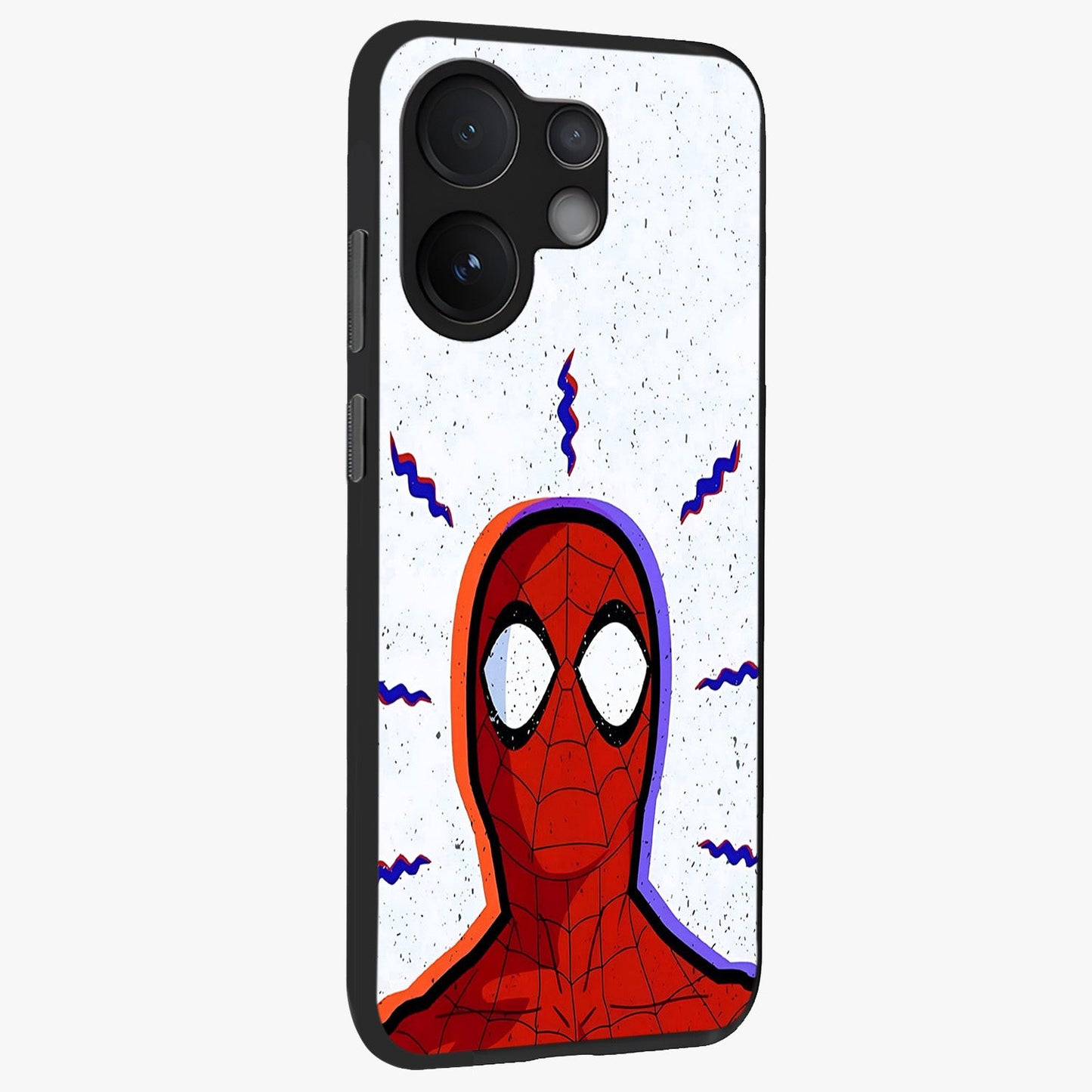 Omg Spiderman Glass Case upright view showcasing energetic superhero artwork with vibrant comic theme.
