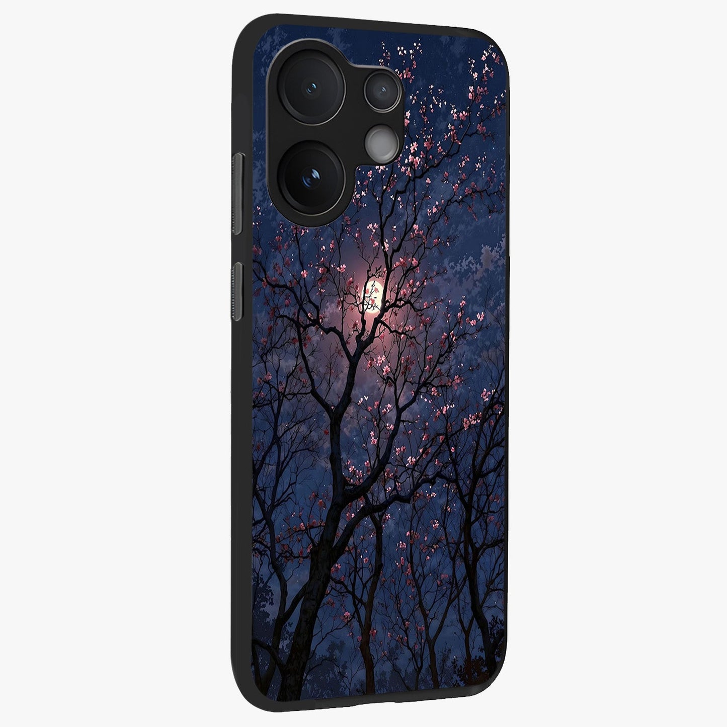 Twilight Sakura Serenade Glass Case upright view showcasing beautiful cherry blossom artwork with serene evening theme.