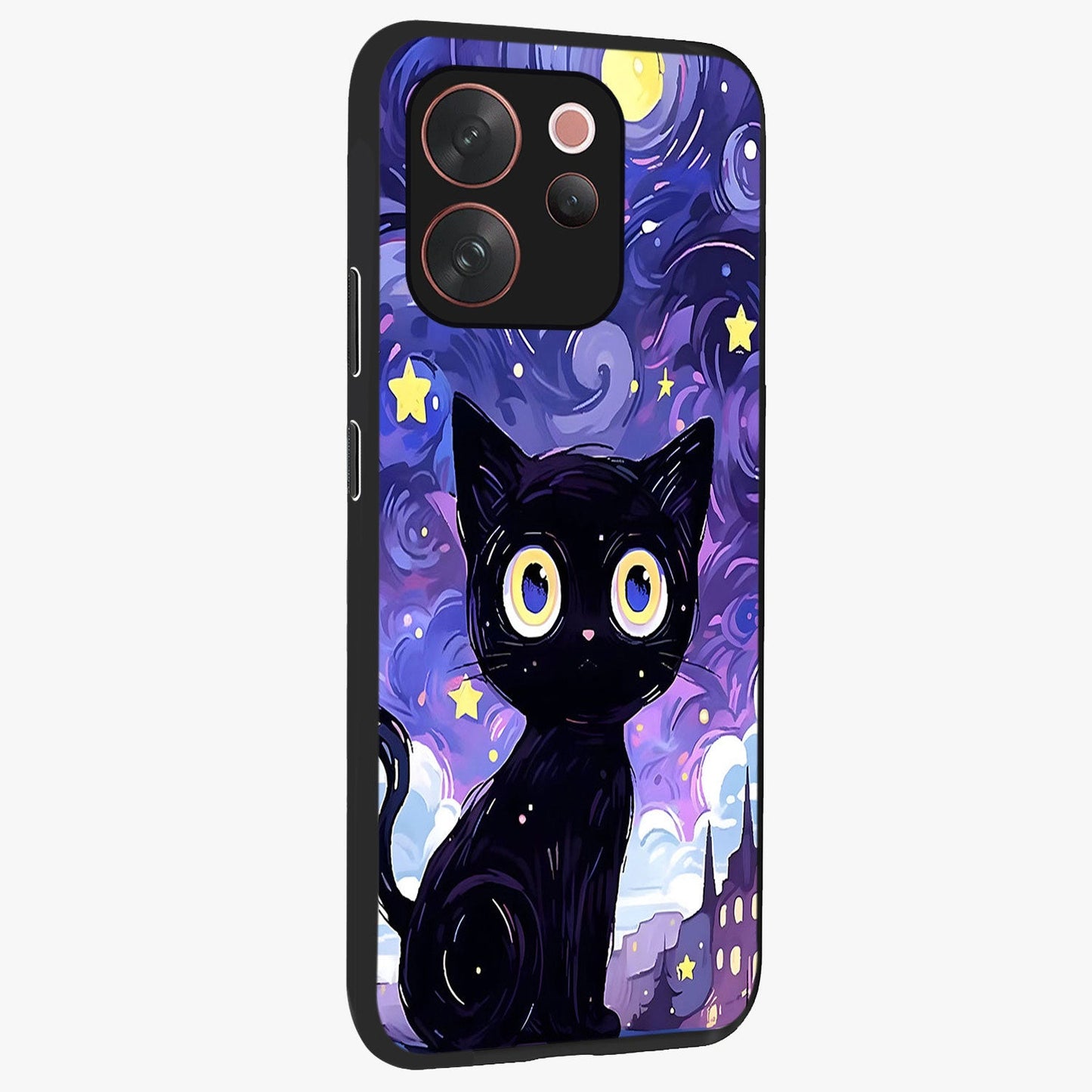 Abstract Cat Art Glass Case upright view showcasing creative feline illustration and aesthetic artistic style.