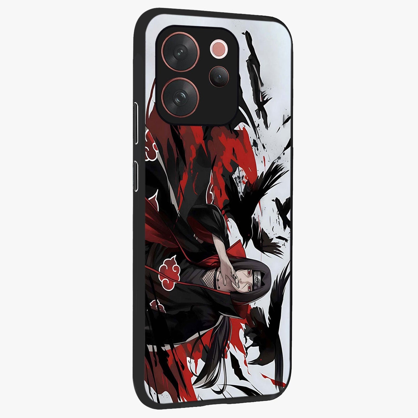 Crimson Crow Illusion Glass Case upright view showcasing striking crow illusion artwork with intense crimson theme.